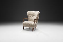 Danish Oak and Sheepskin Armchair, Denmark ca 1940s