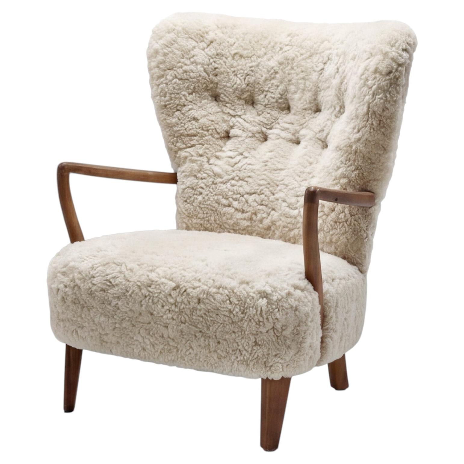 Danish Oak and Sheepskin Armchair, Denmark ca 1940s