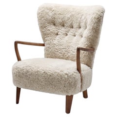 Danish Oak and Sheepskin Armchair, Denmark ca 1940s