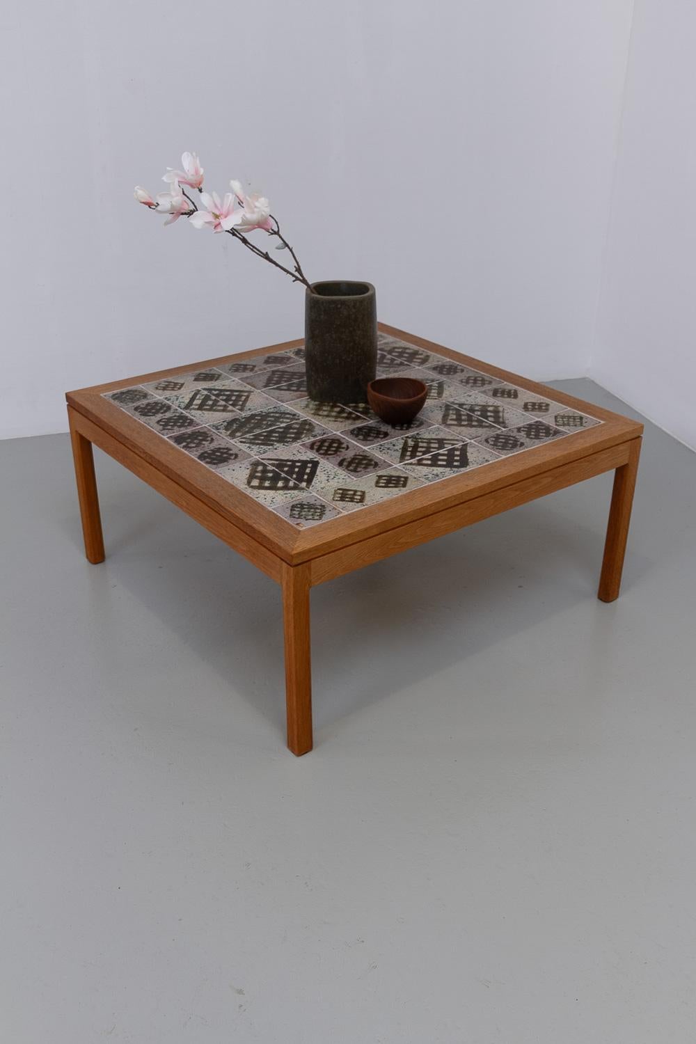 Danish Oak and Tile Coffee Table by Tue Poulsen, 1960s. For Sale 11