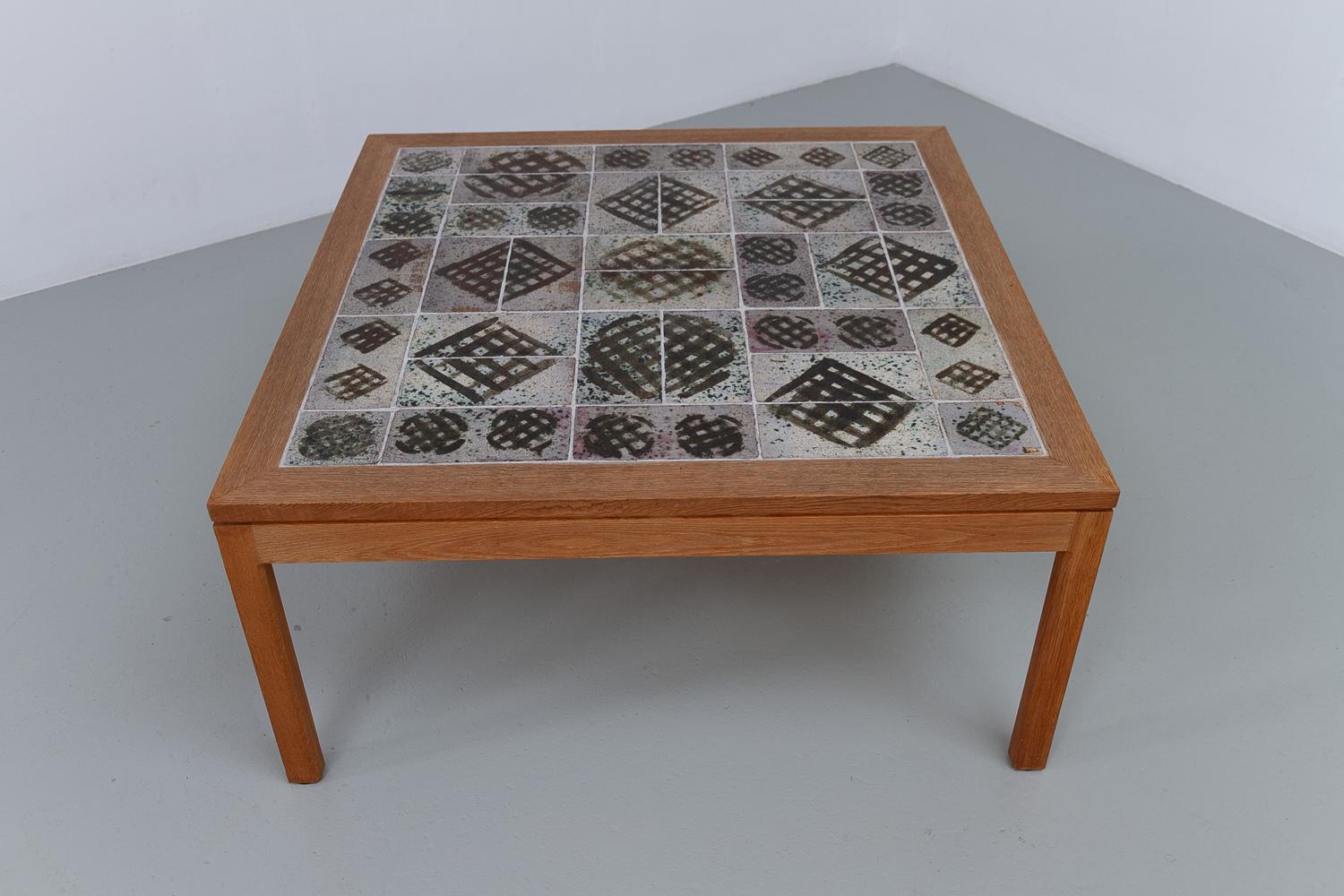 Mid-Century Modern Danish Oak and Tile Coffee Table by Tue Poulsen, 1960s. For Sale