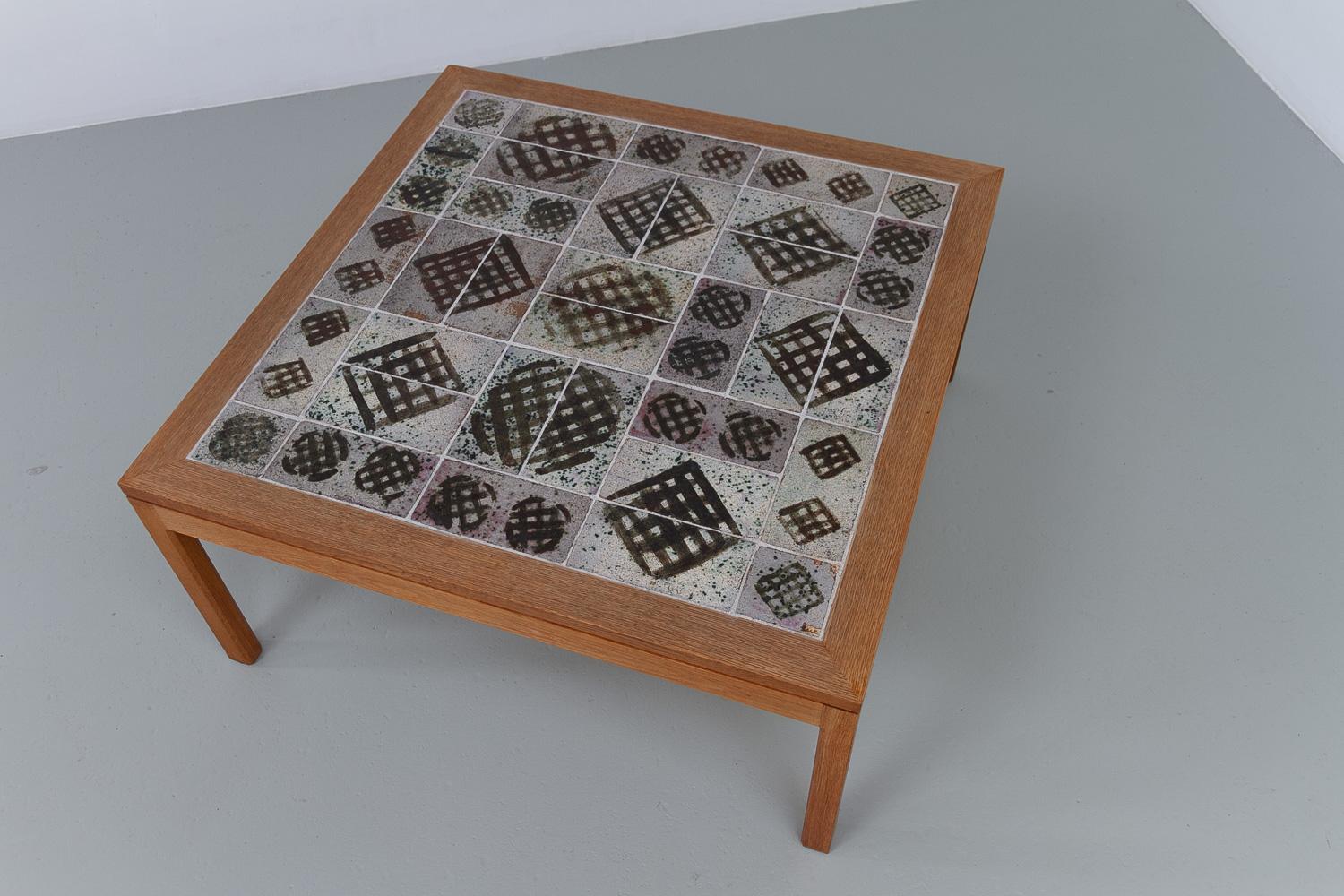 Mid-20th Century Danish Oak and Tile Coffee Table by Tue Poulsen, 1960s. For Sale