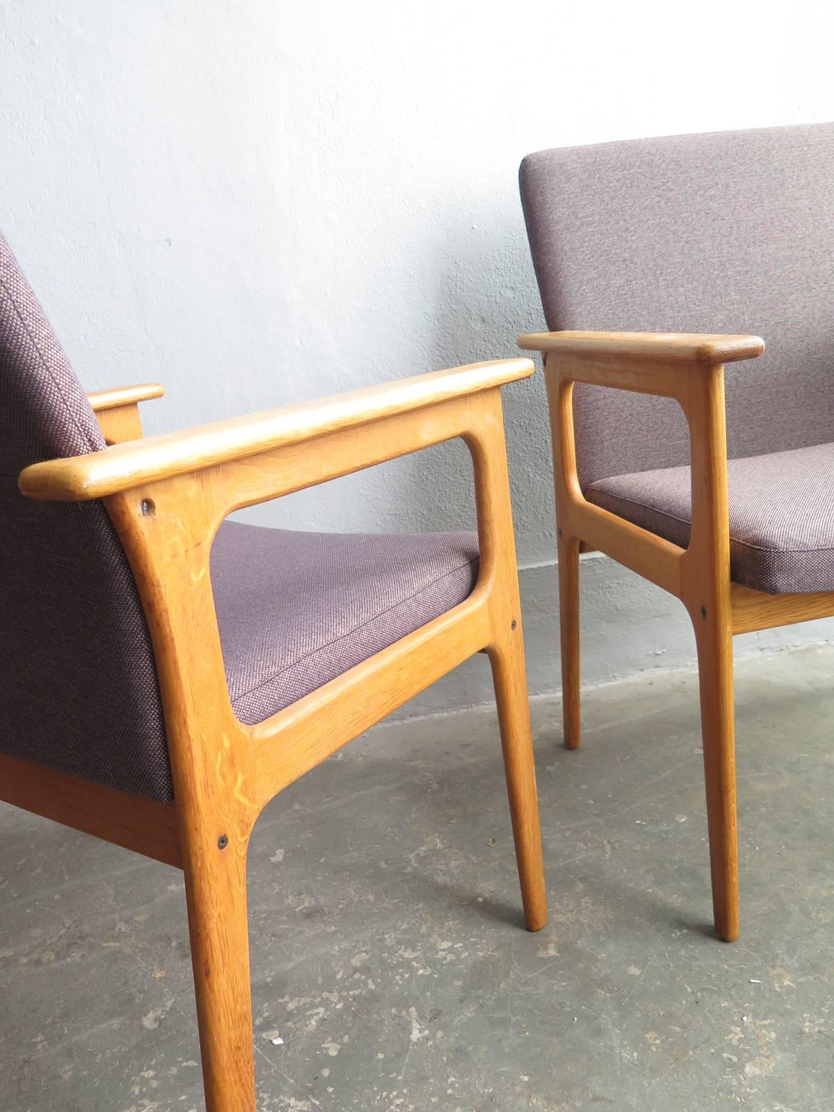 Mid-20th Century Danish Oak Armchair with New Brown Upholstery For Sale