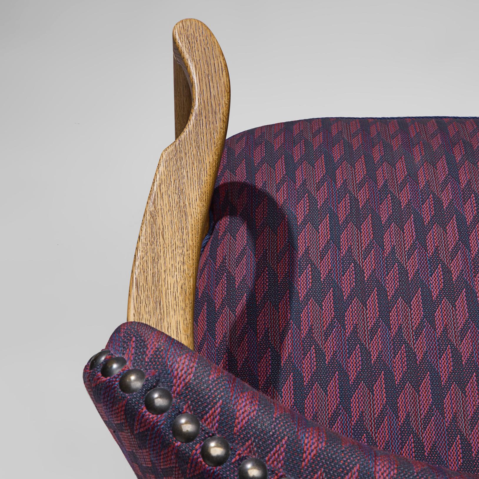 Mid-Century Modern Danish Oak Armchairs in Purple Upholstery
