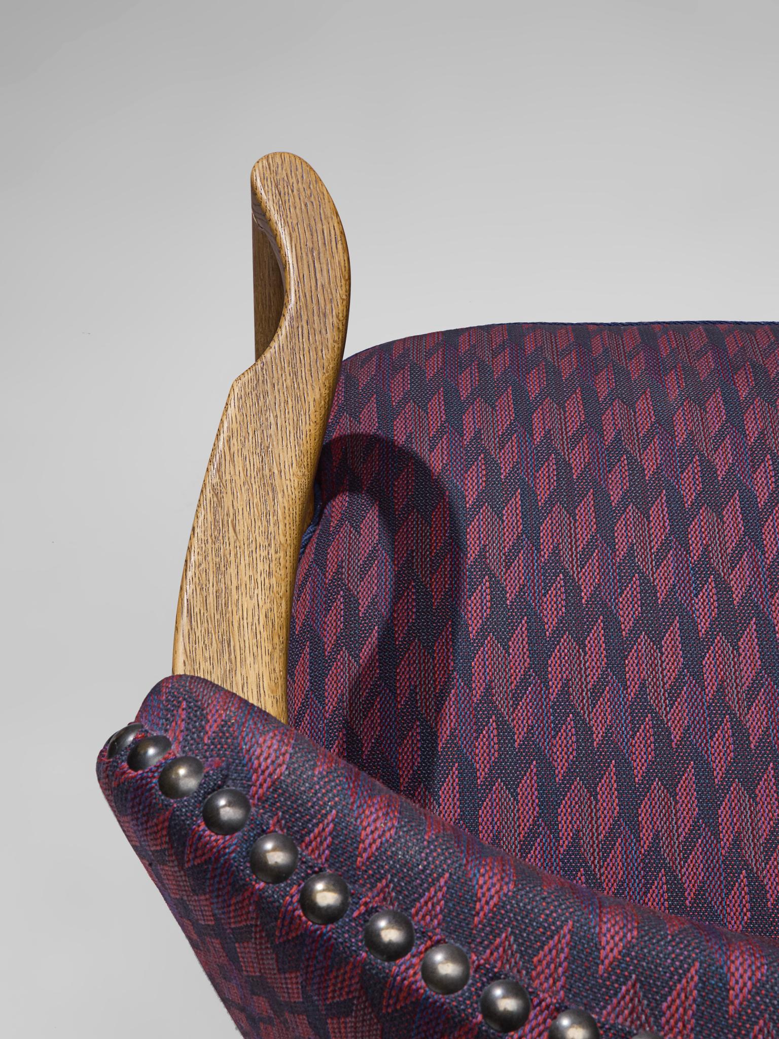 Fabric Danish Oak Armchairs in Purple Upholstery