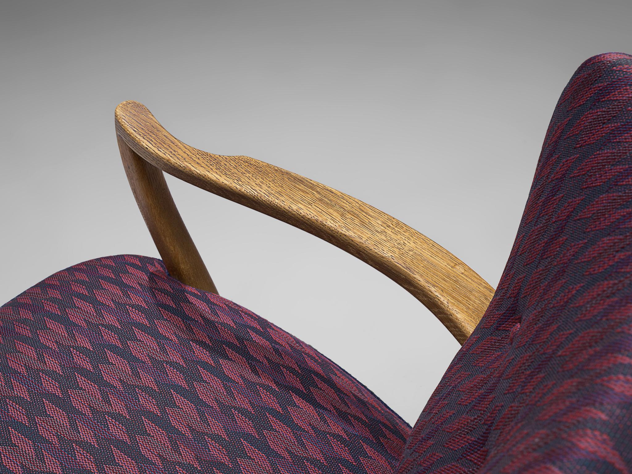 Danish Oak Armchairs in Purple Upholstery 1