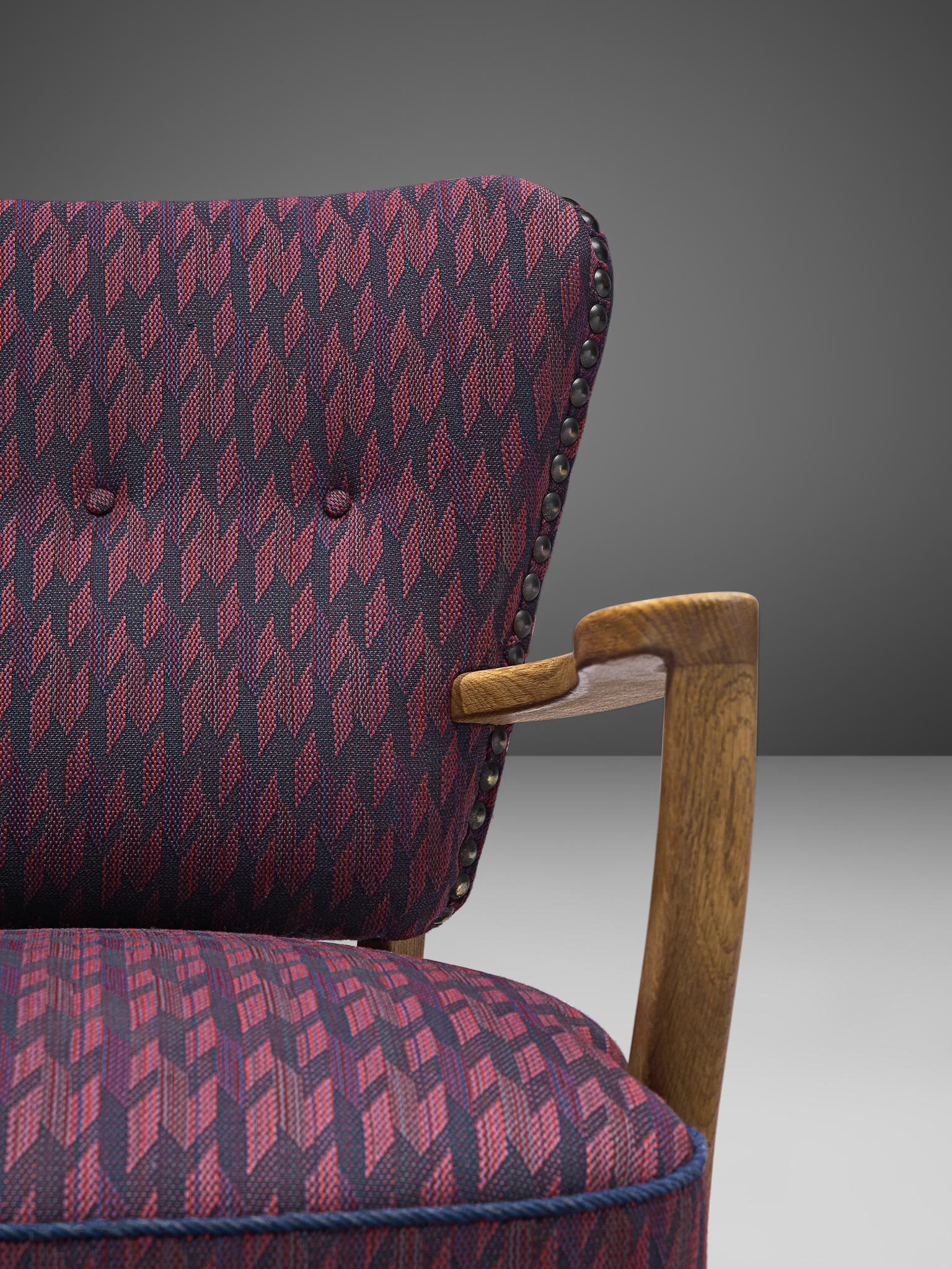 Danish Oak Armchairs in Purple Upholstery 2