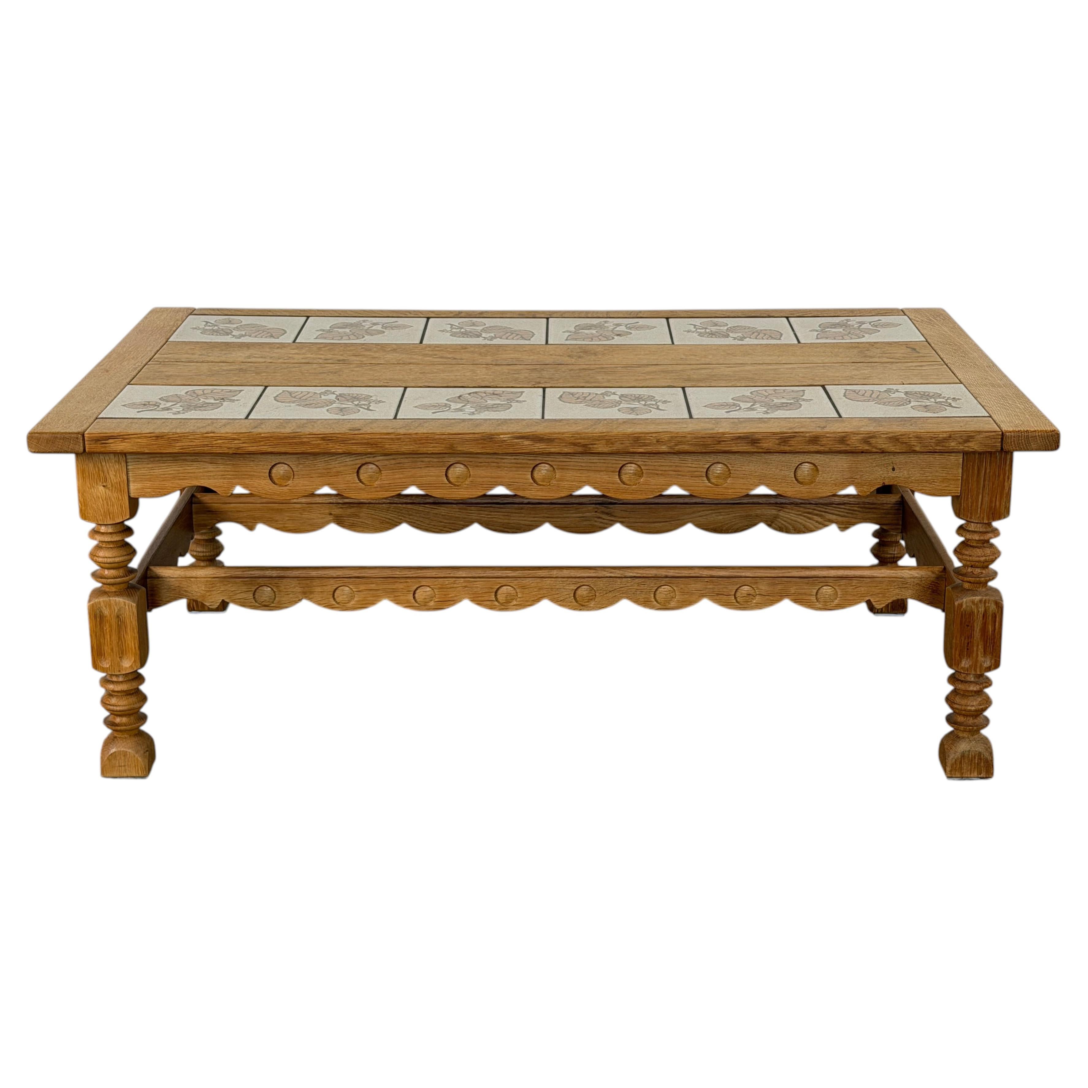 Danish Oak Brutalist Tile-Top Coffee Table, Henning Kjærnulf, 1960s For Sale