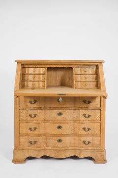 Danish Oak Bureau with Metal Handles, Early 20th Century Design