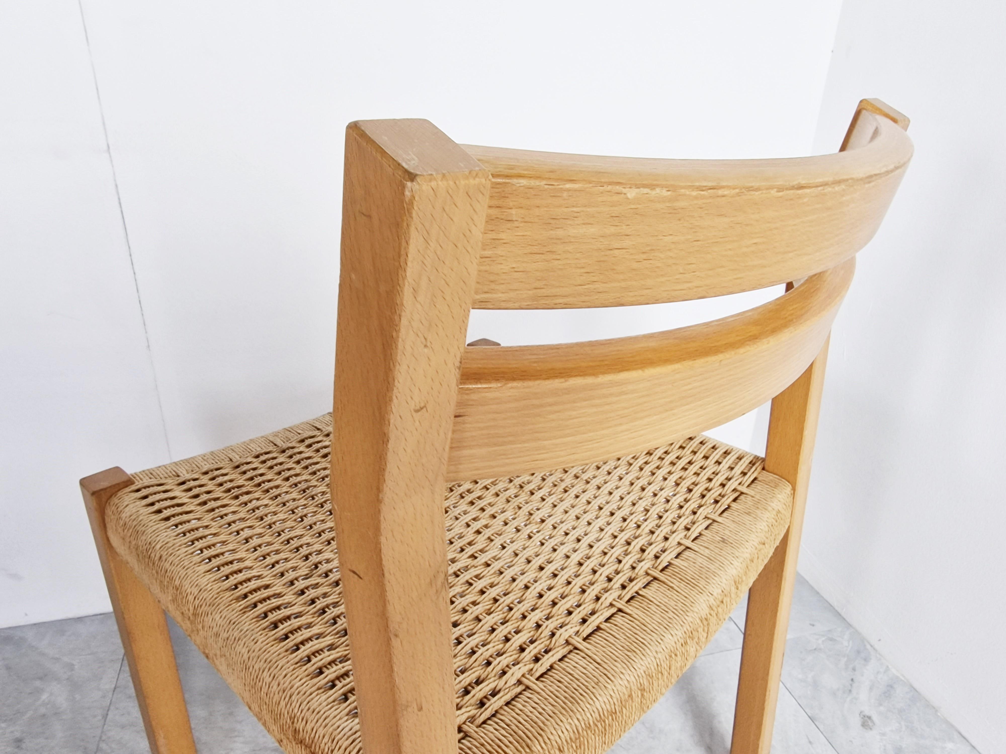 Papercord Danish Oak Chairs by Niels Otto Møller for Møller Mobelfabrik, Set of 8