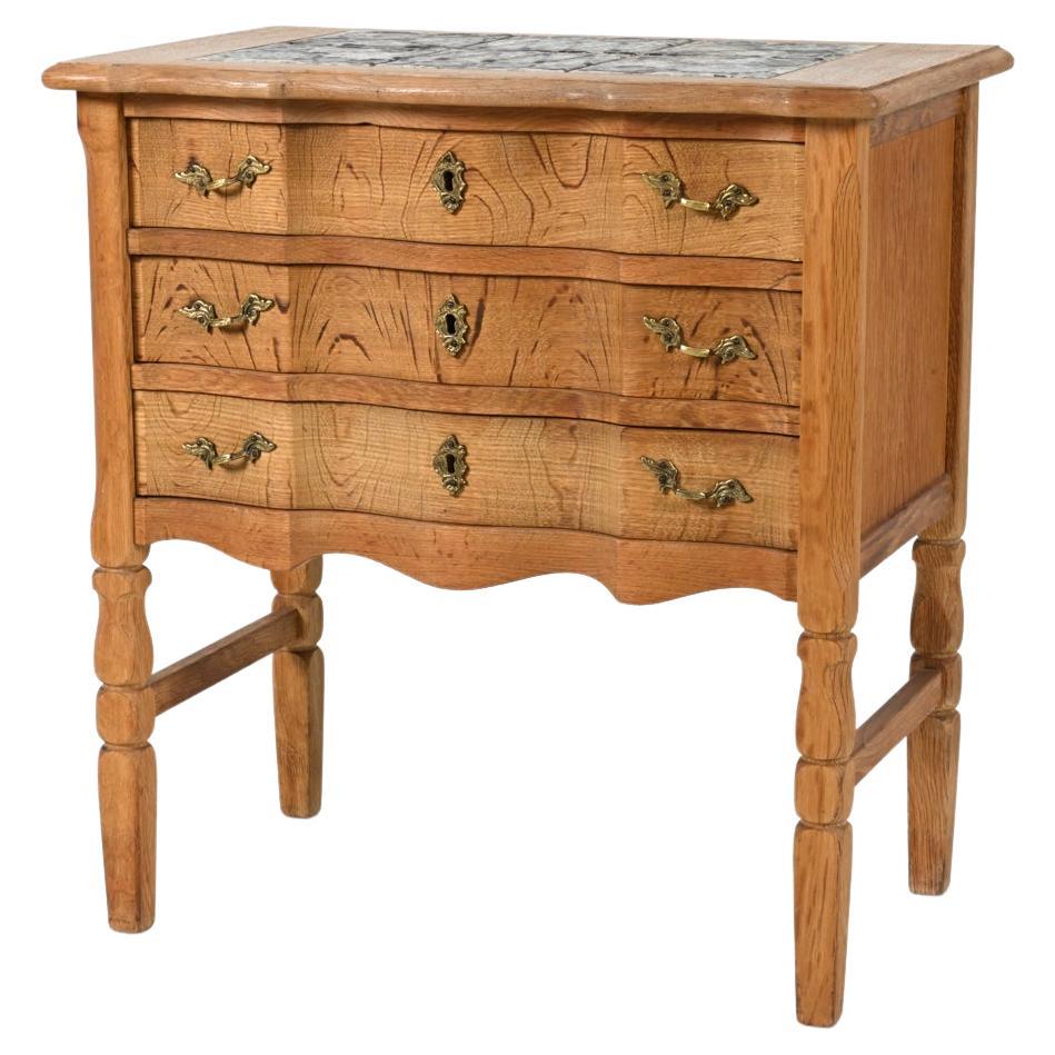 Danish Oak Chest of Drawers With One-Of-A-Kind Ox Art Ceramic Tile Mosaic Top For Sale