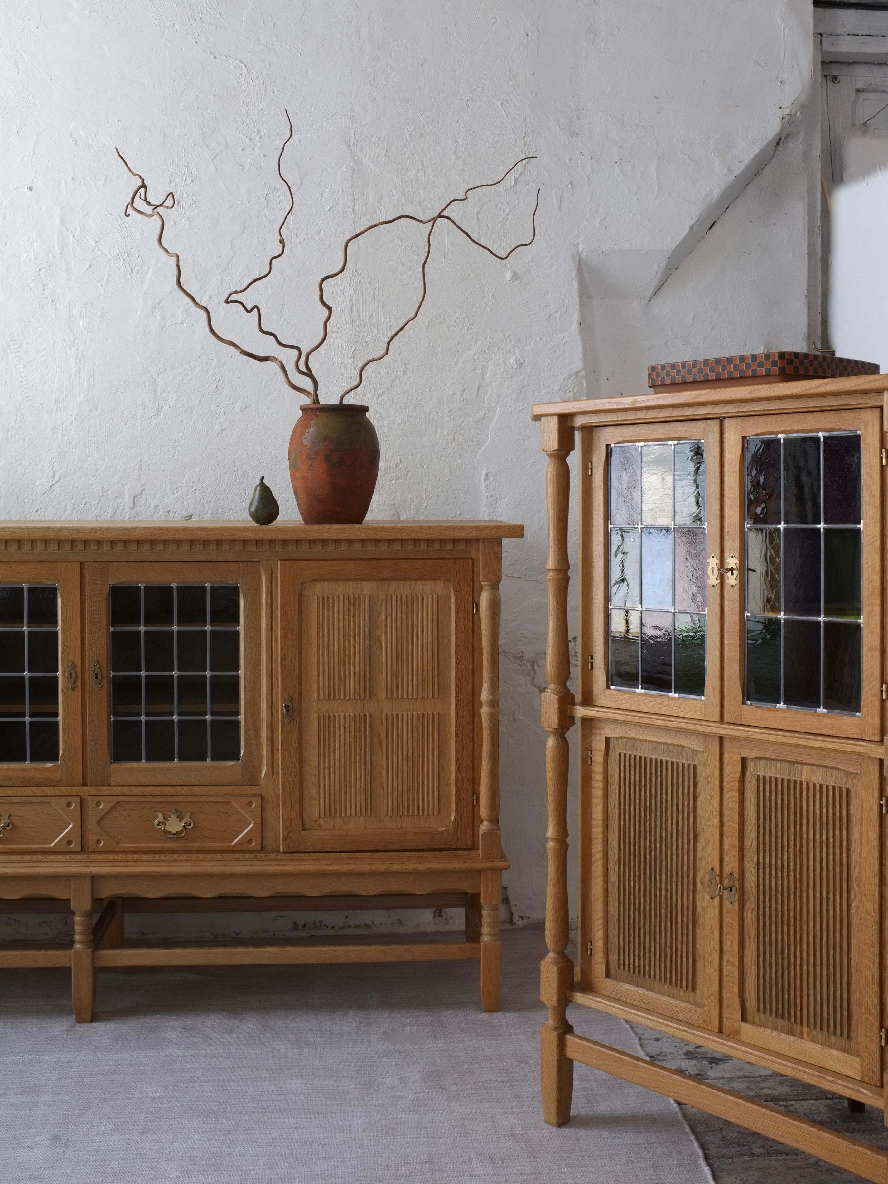 Art Glass Danish Oak Corner Cabinet by Henning Kjaernulf, 1950s