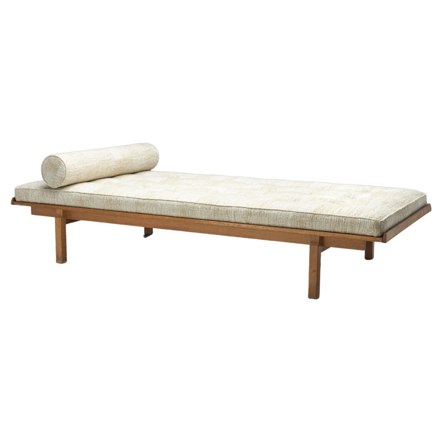 Danish Oak Daybed with Upholstered Mattress and Pillow, Denmark, ca 1950s For Sale