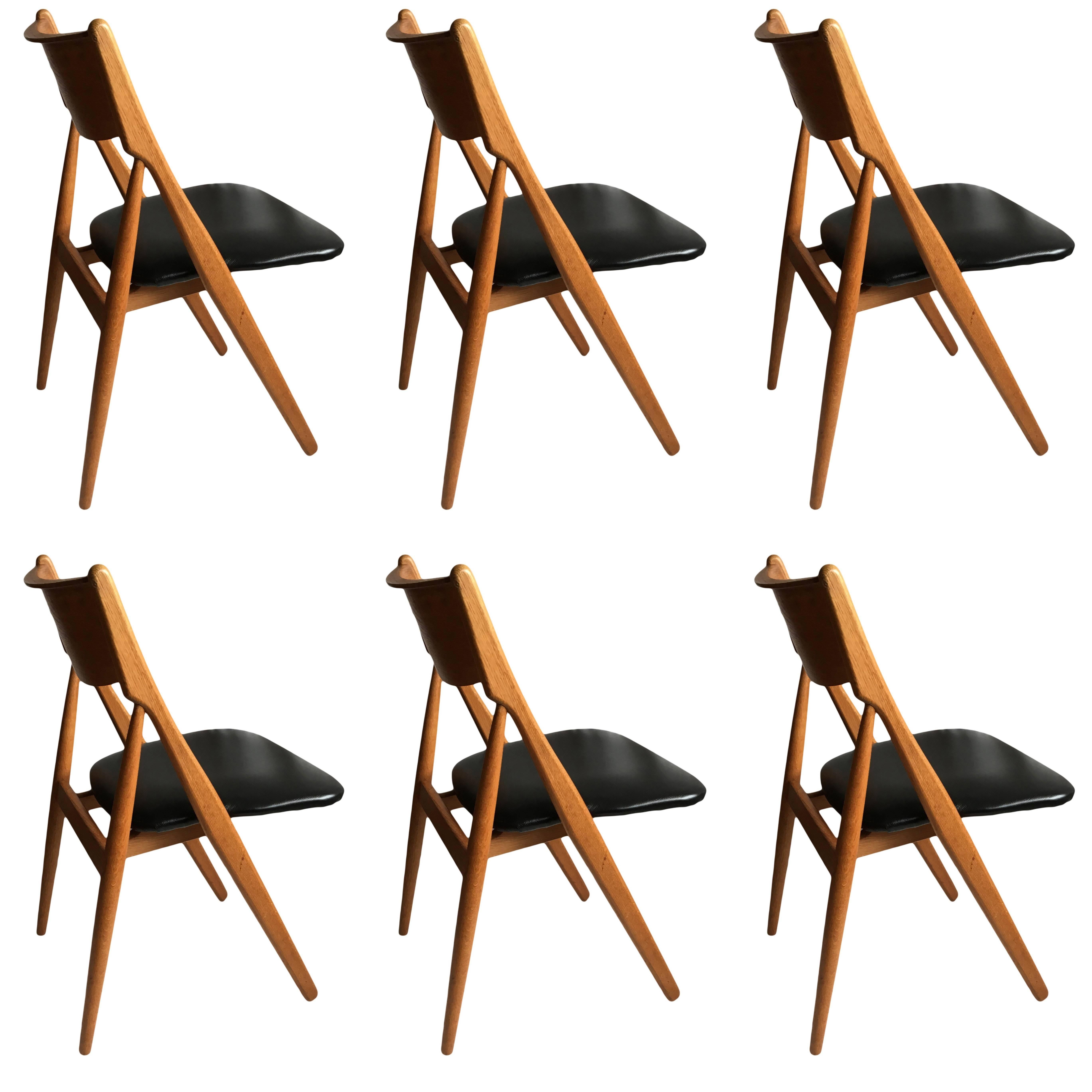 Danish Oak Midcentury Dining Chairs, Six, Fully Refurbished 