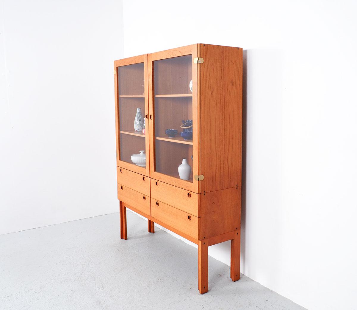 Scandinavian Modern Danish Oak Display Cabinet with Drawers, 1960s, Set of 3 Danish Oak Display Cabi