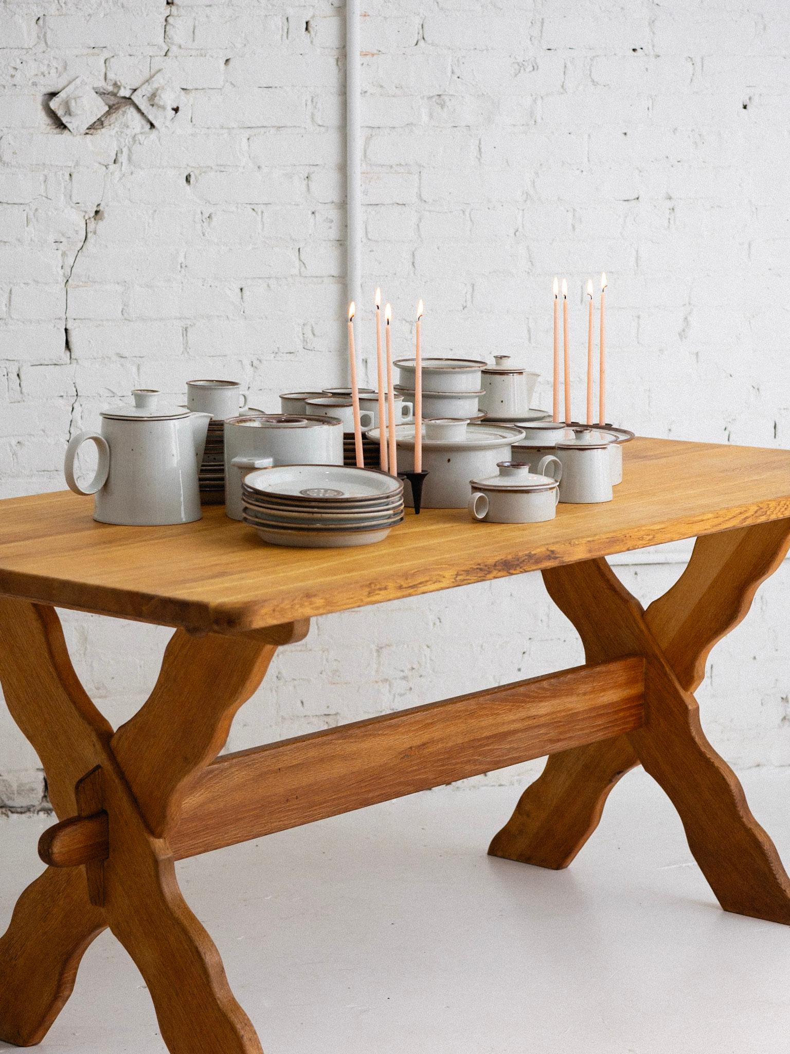 Danish Oak Farmhouse Trestle Dining Table Attributed to Henning Kjaernulf 5