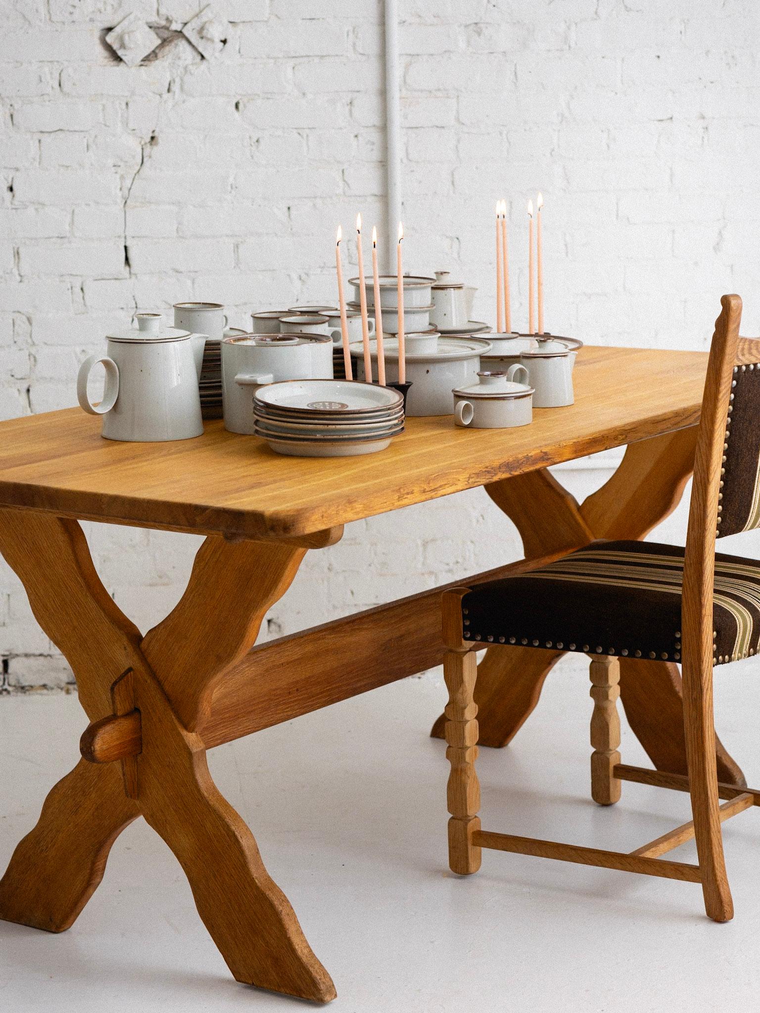 Danish Oak Farmhouse Trestle Dining Table Attributed to Henning Kjaernulf 6