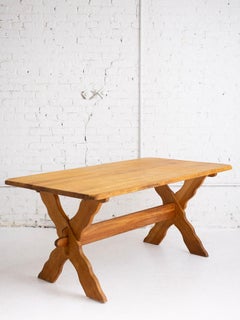 Danish Oak Farmhouse Trestle Dining Table Attributed to Henning Kjaernulf