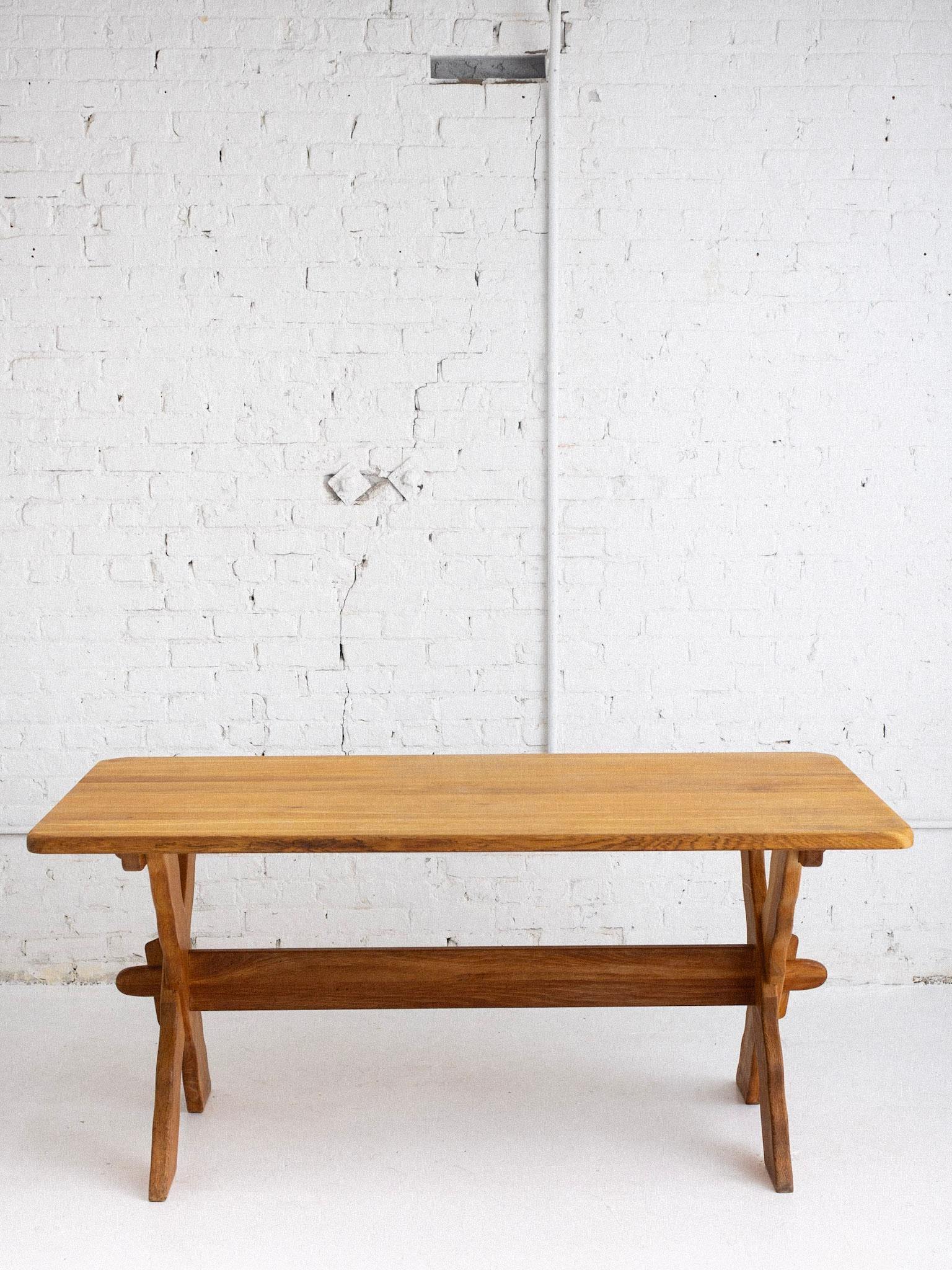 Rustic Danish Oak Farmhouse Trestle Dining Table Attributed to Henning Kjaernulf