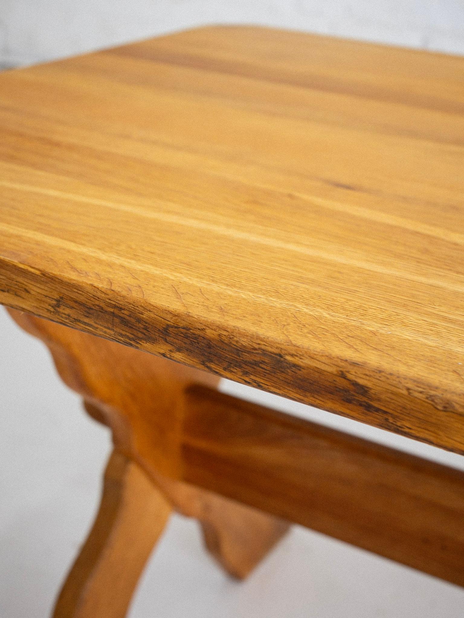 Danish Oak Farmhouse Trestle Dining Table Attributed to Henning Kjaernulf In Good Condition In Brooklyn, NY