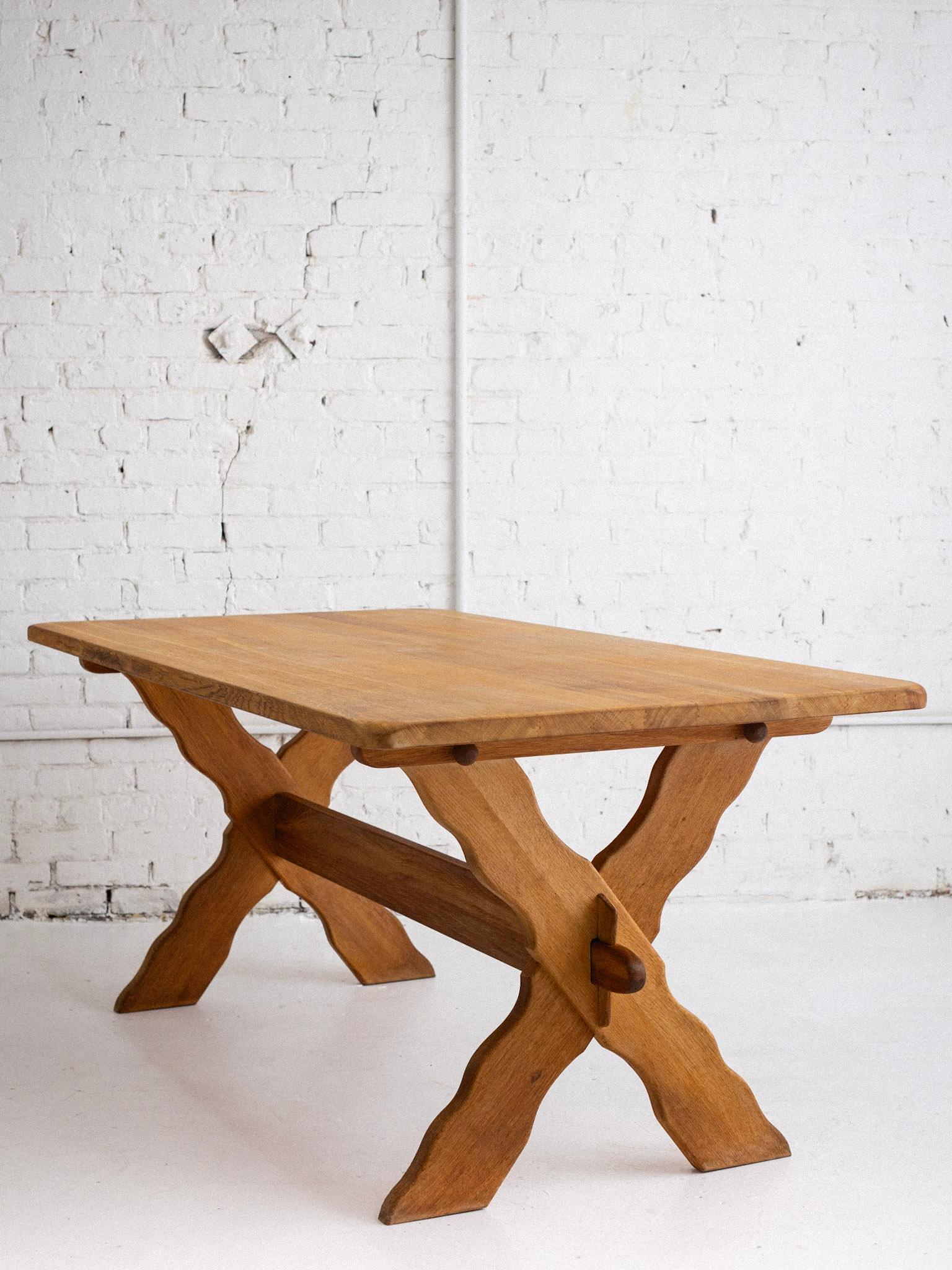 20th Century Danish Oak Farmhouse Trestle Dining Table Attributed to Henning Kjaernulf