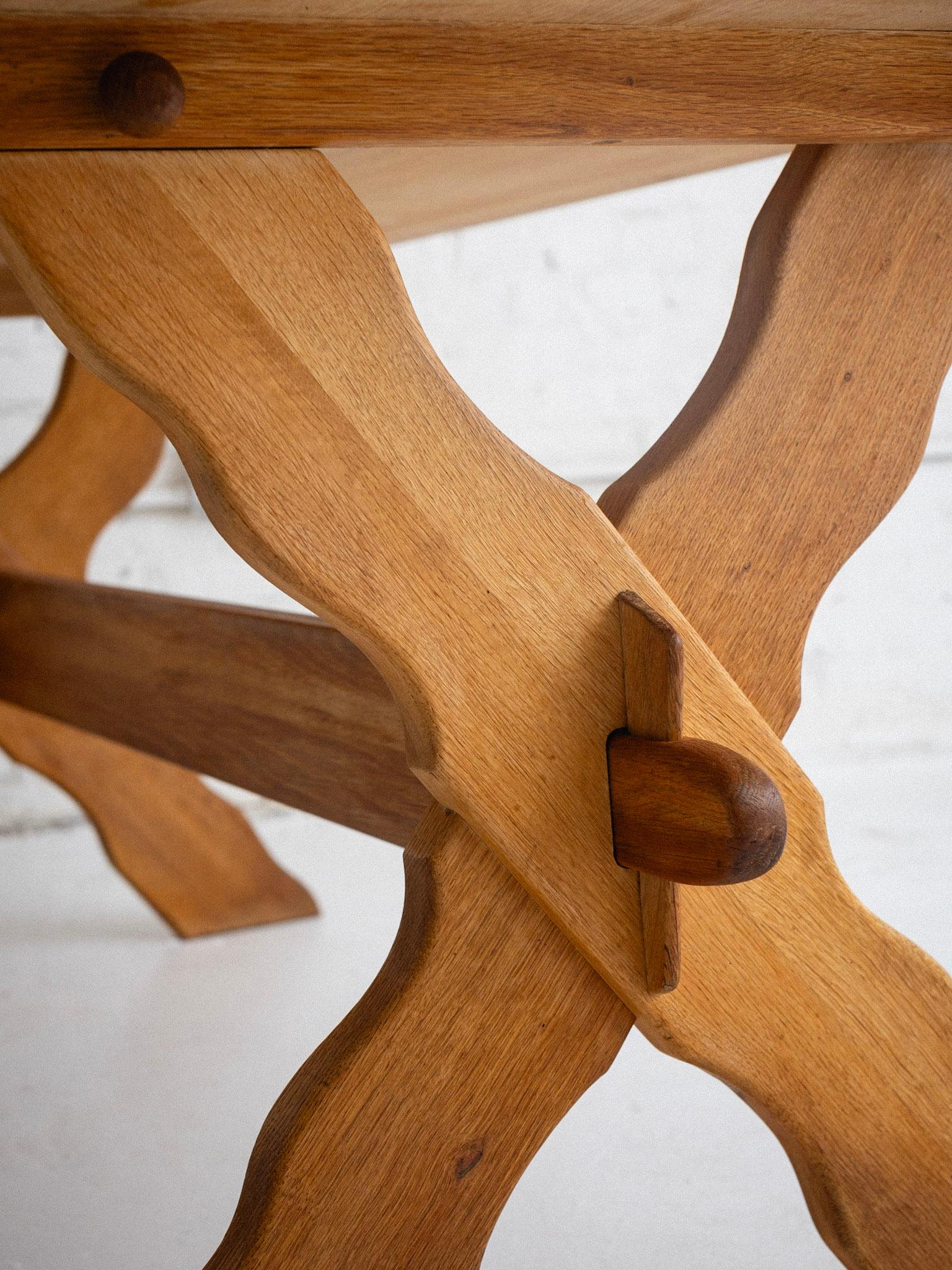 Wood Danish Oak Farmhouse Trestle Dining Table Attributed to Henning Kjaernulf
