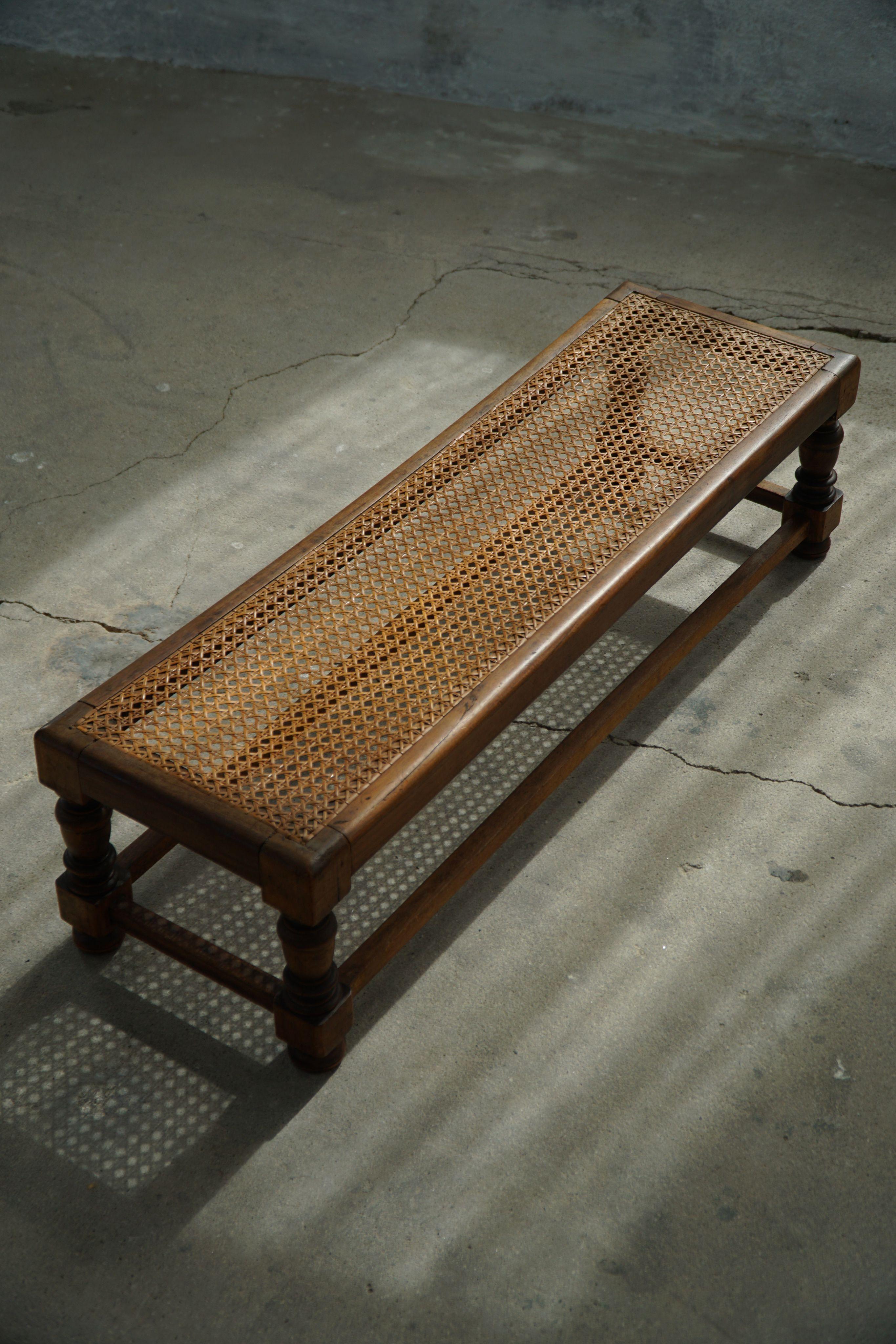 Danish Oak Footstool with Hand-Embroidered Cushion & Cane Seat, Baroque, 1940s For Sale 5