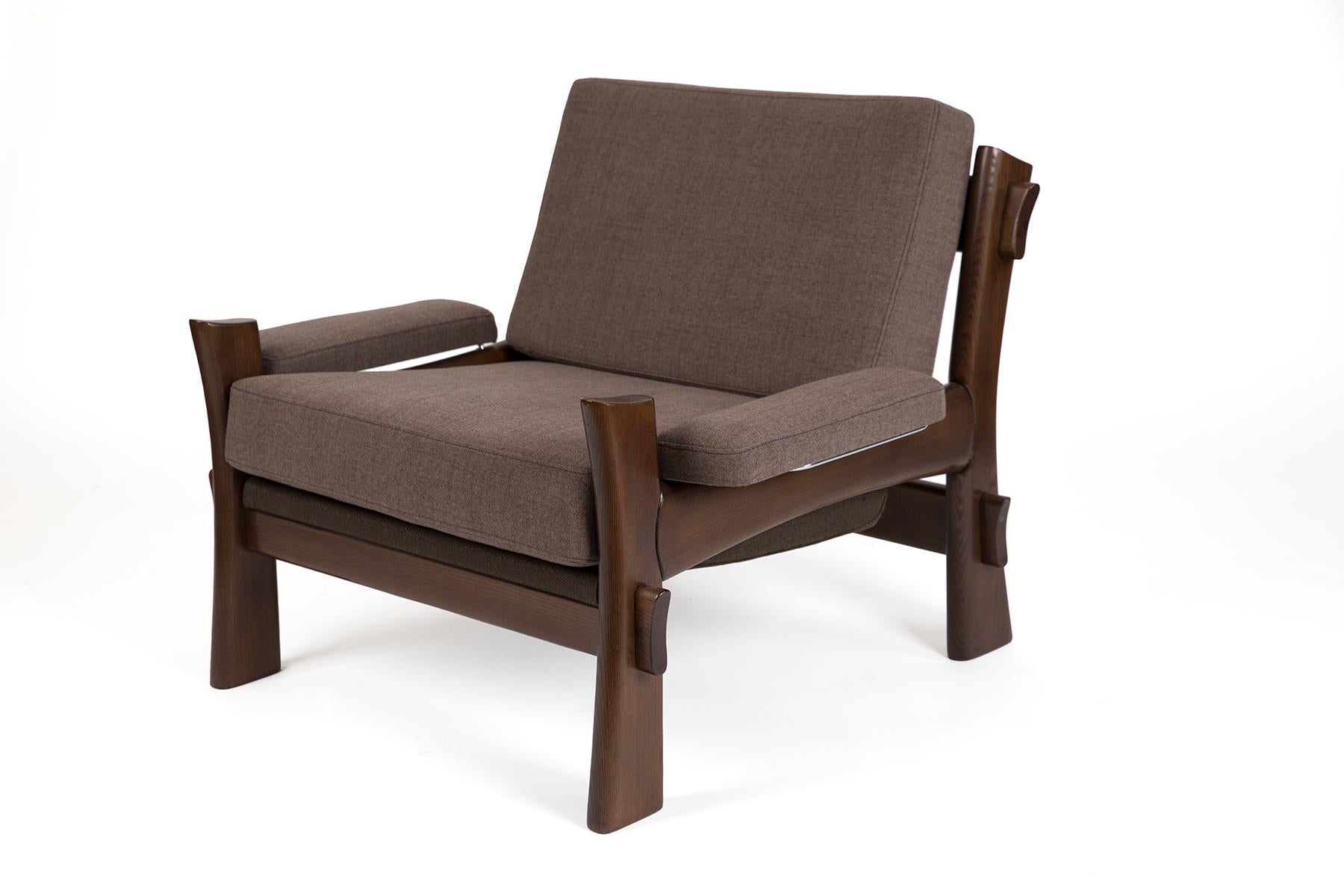 Mid-Century Modern Danish Oak and Grey Upholstered Lounge Chairs