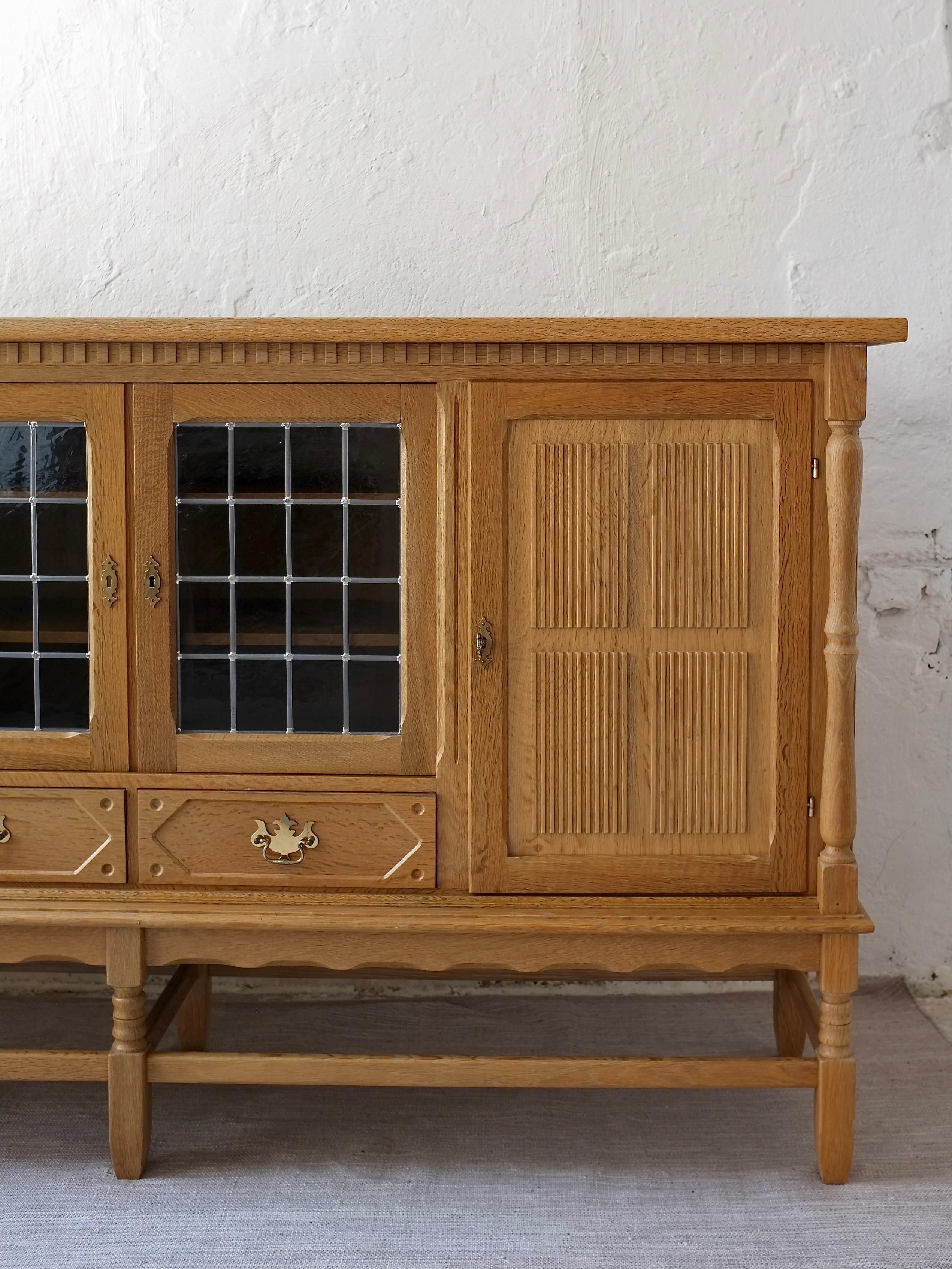 Danish Oak High Sideboard by Henning Kjaernulf, 1950s In Good Condition In Rīga, LV