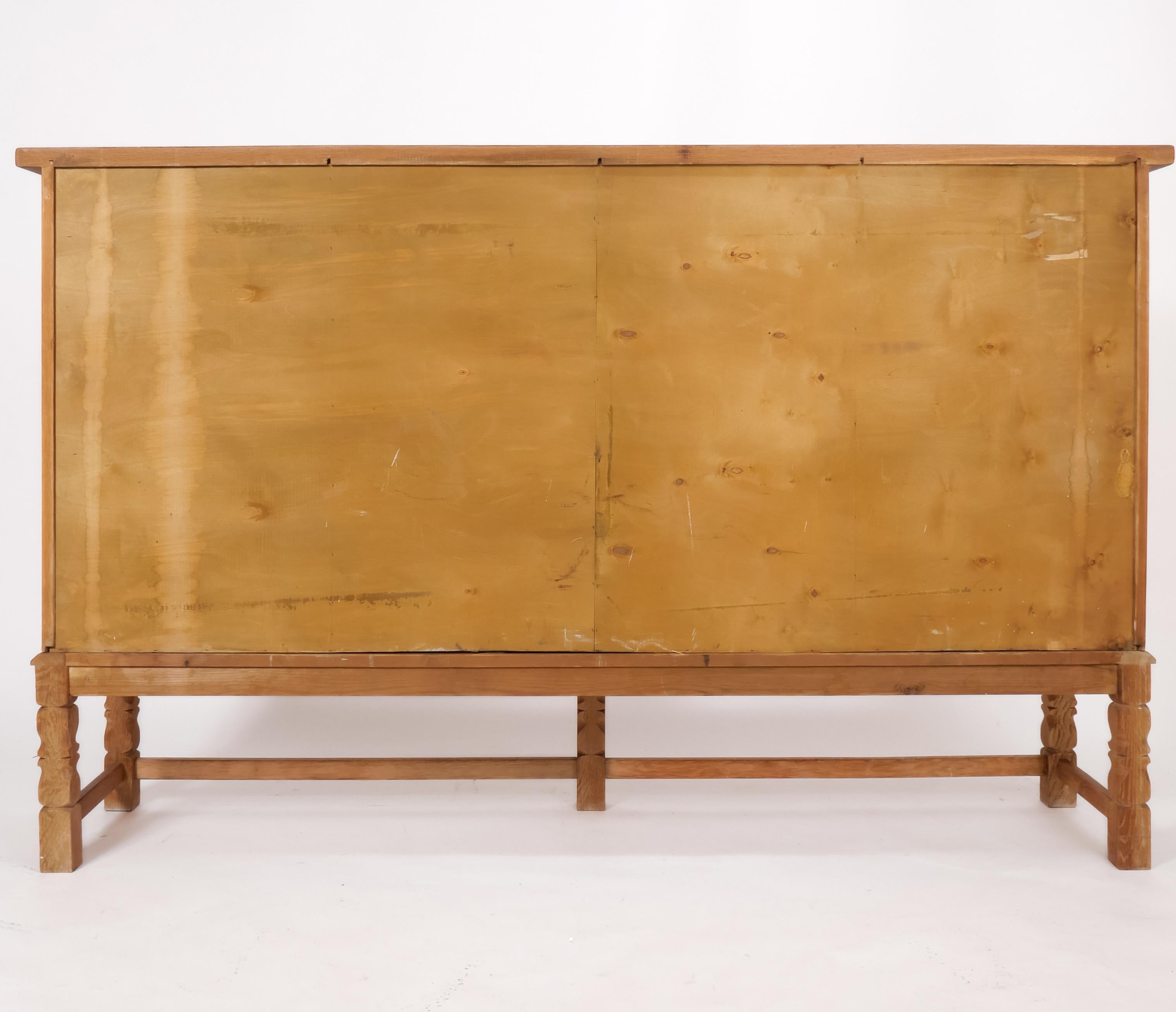 Brass Danish Oak Highboard cabinet by Henry Kjaernulf