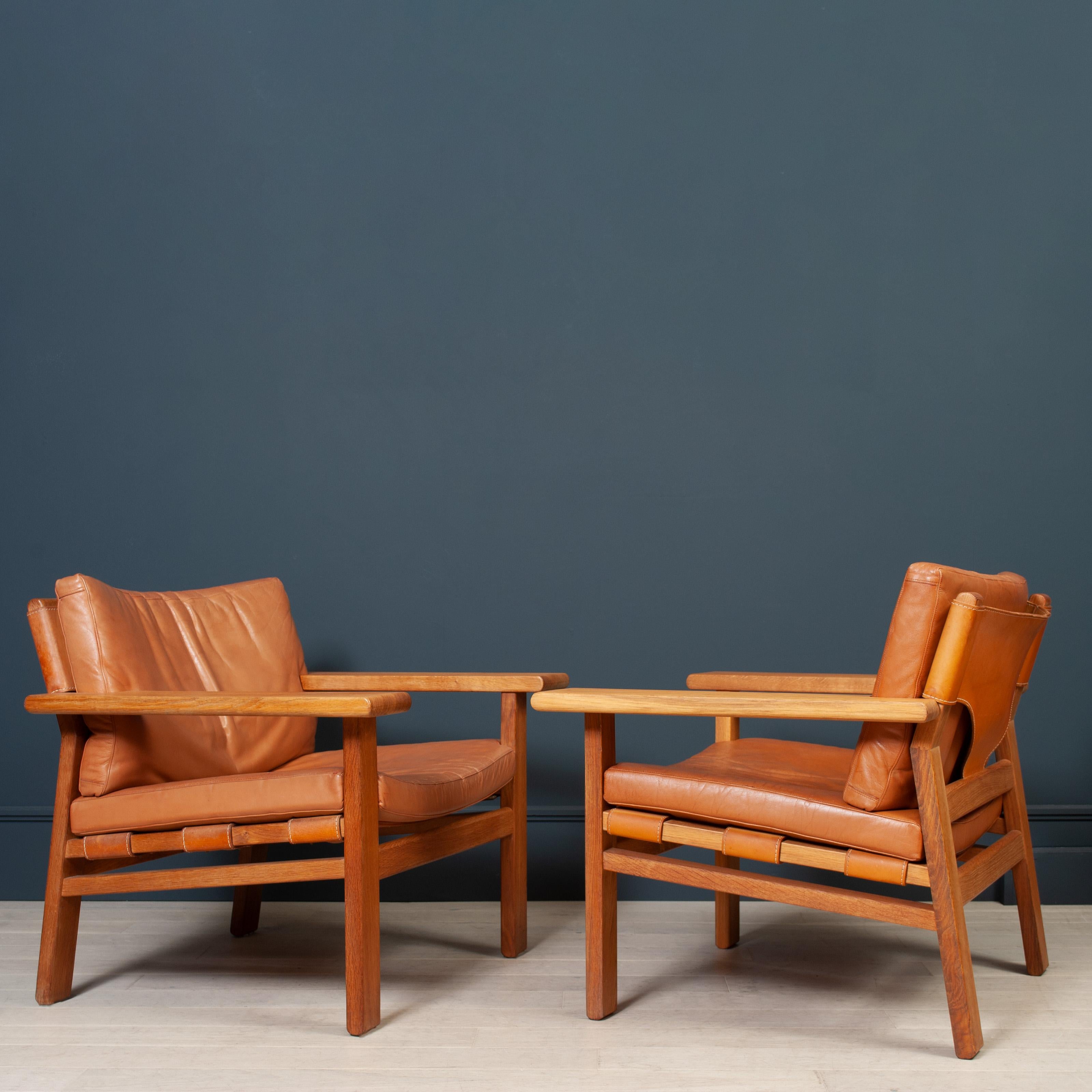 Scandinavian Modern Danish Oak Hunter Spanish Chairs