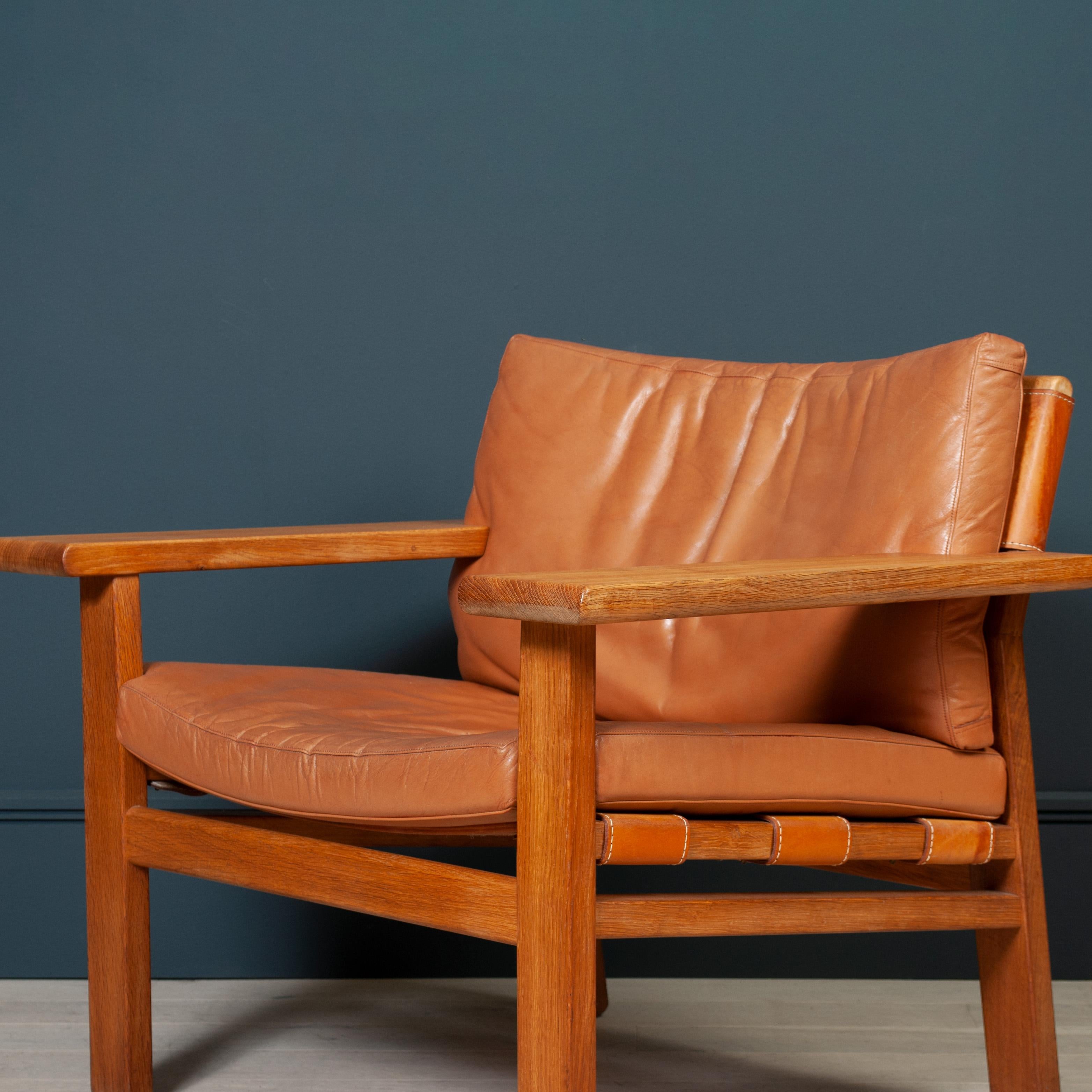 20th Century Danish Oak Hunter Spanish Chairs