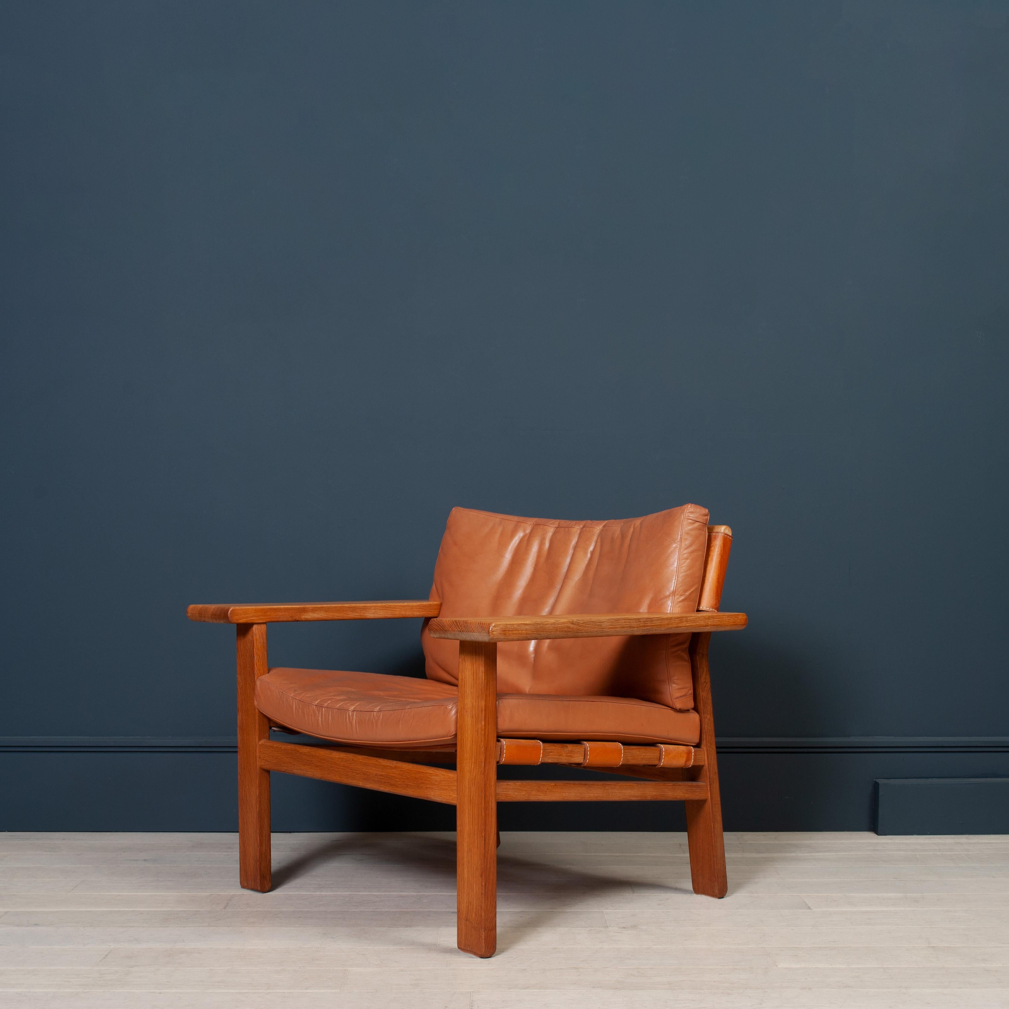 Leather Danish Oak Hunter Spanish Chairs