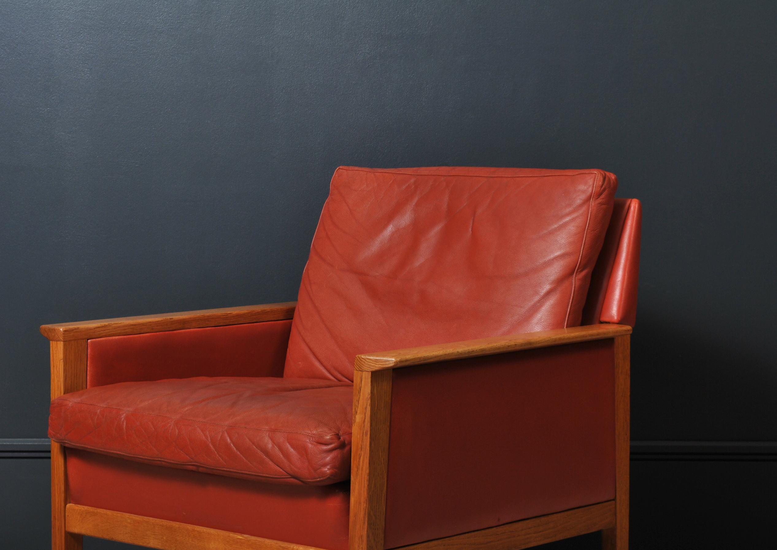 Scandinavian Modern Danish Oak & Leather Lounge Club Chair
