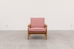 Danish Oak Lounge Chair with Dusty Rose Cushions