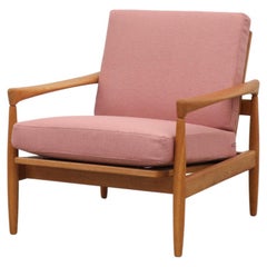 Danish Oak Lounge Chair with Dusty Rose Cushions