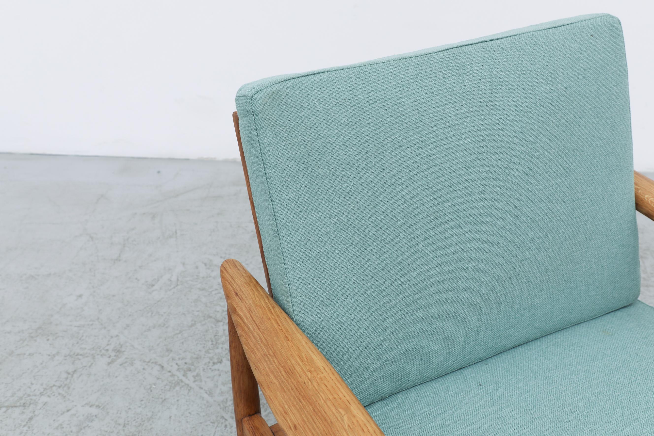 Danish Oak Lounge Chair with Robins Egg Blue Cushions 6