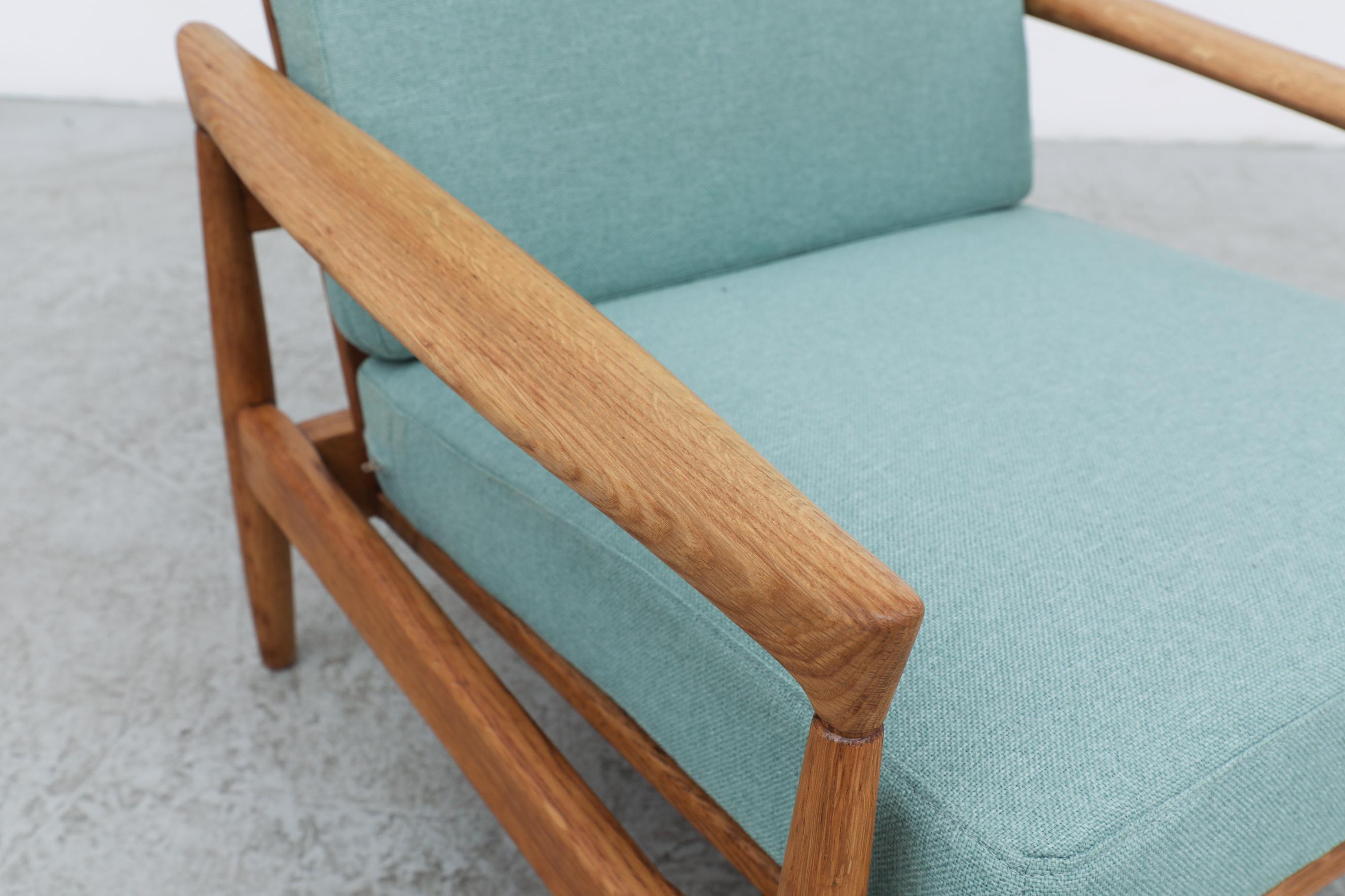 Danish Oak Lounge Chair with Robins Egg Blue Cushions 7