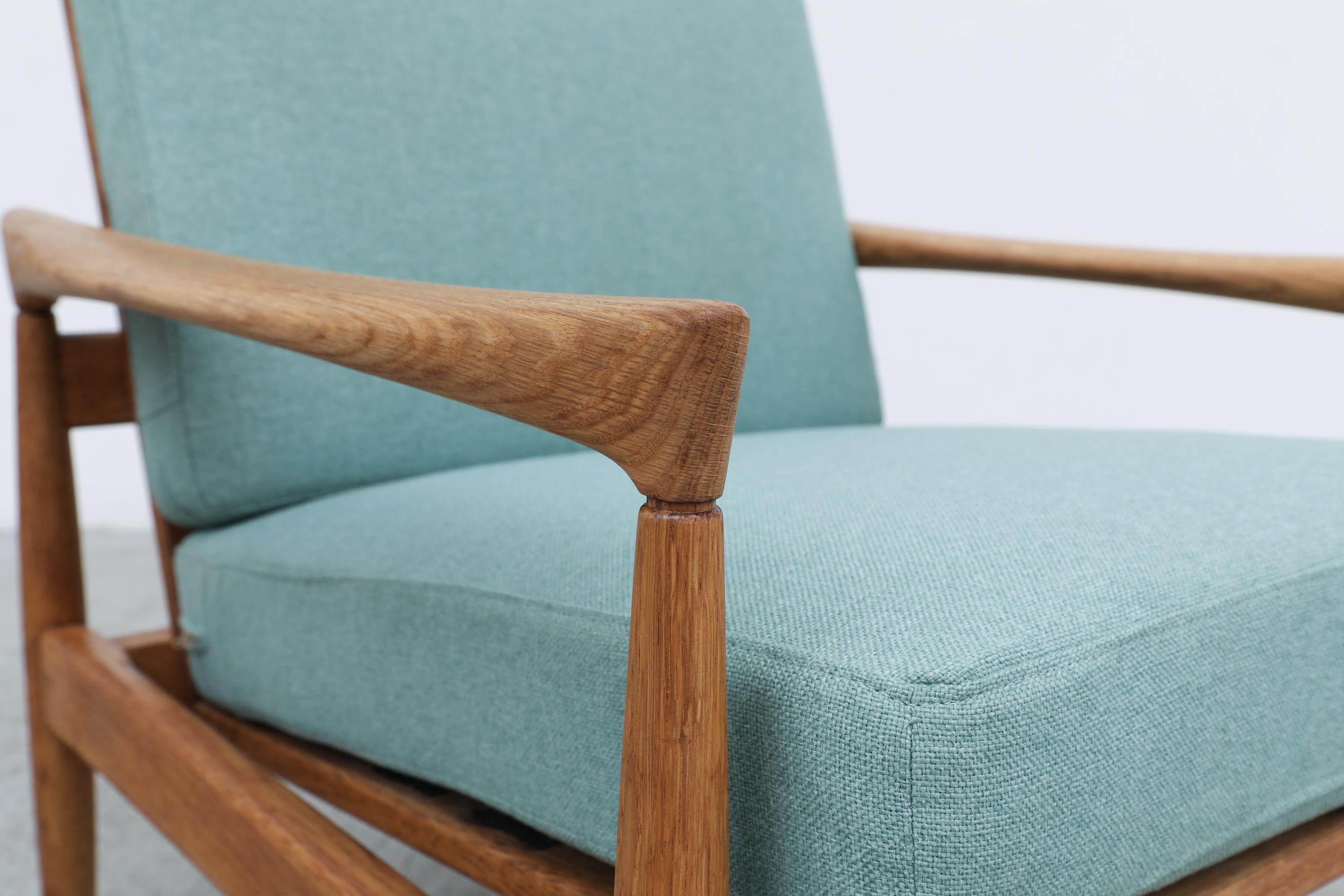 Danish Oak Lounge Chair with Robins Egg Blue Cushions 8