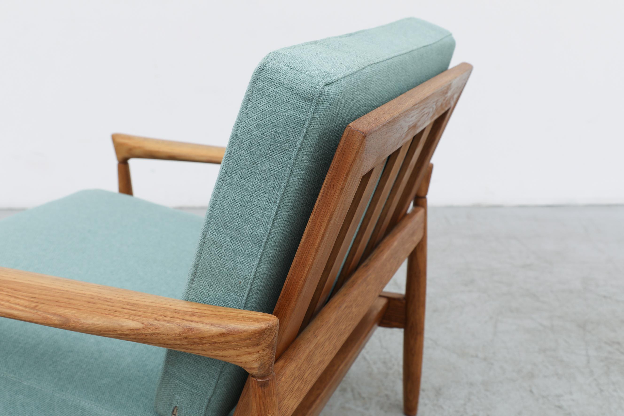 Danish Oak Lounge Chair with Robins Egg Blue Cushions 10