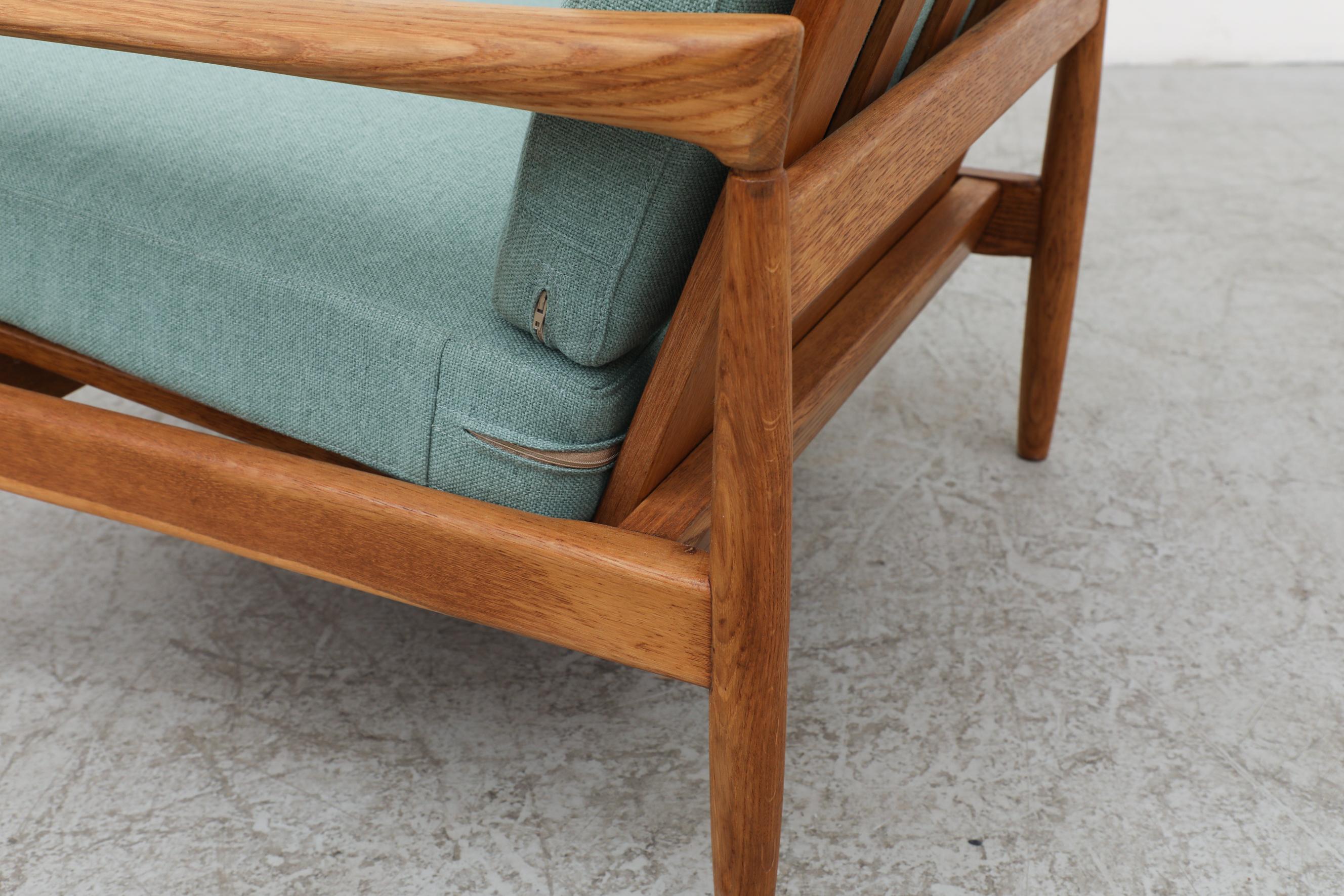 Danish Oak Lounge Chair with Robins Egg Blue Cushions 11