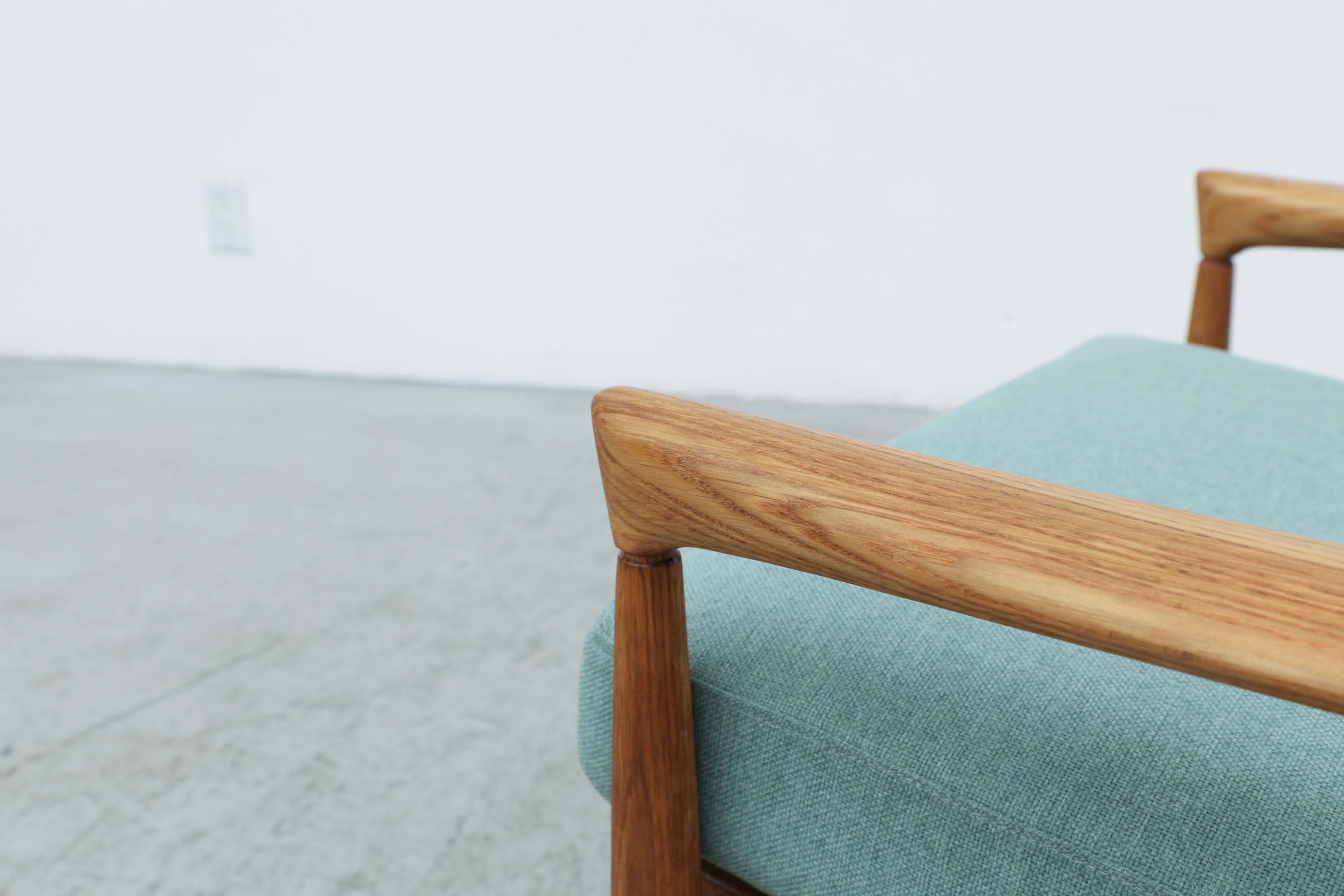 Danish Oak Lounge Chair with Robins Egg Blue Cushions 12