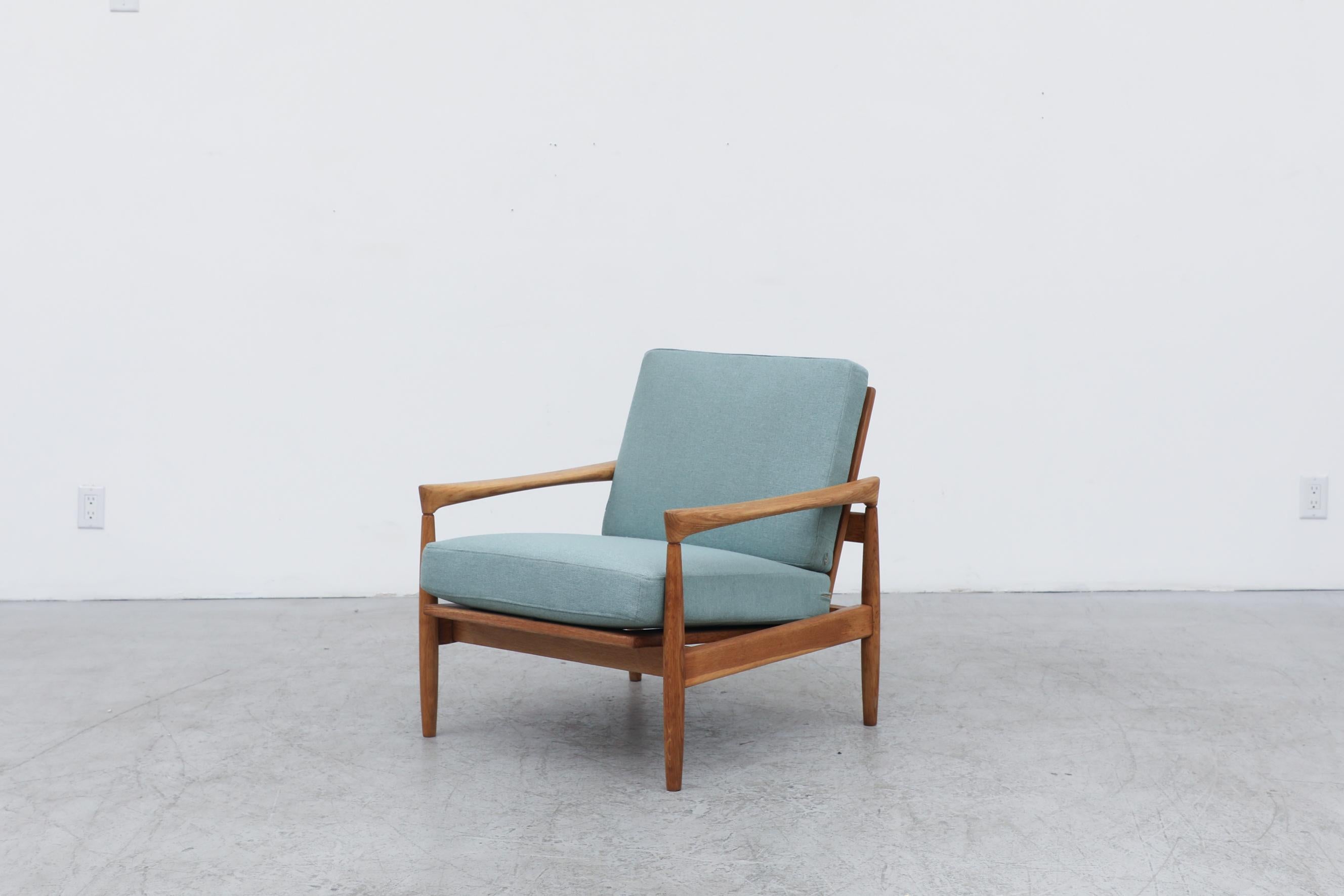 Mid-Century Modern Danish Oak Lounge Chair with Robins Egg Blue Cushions