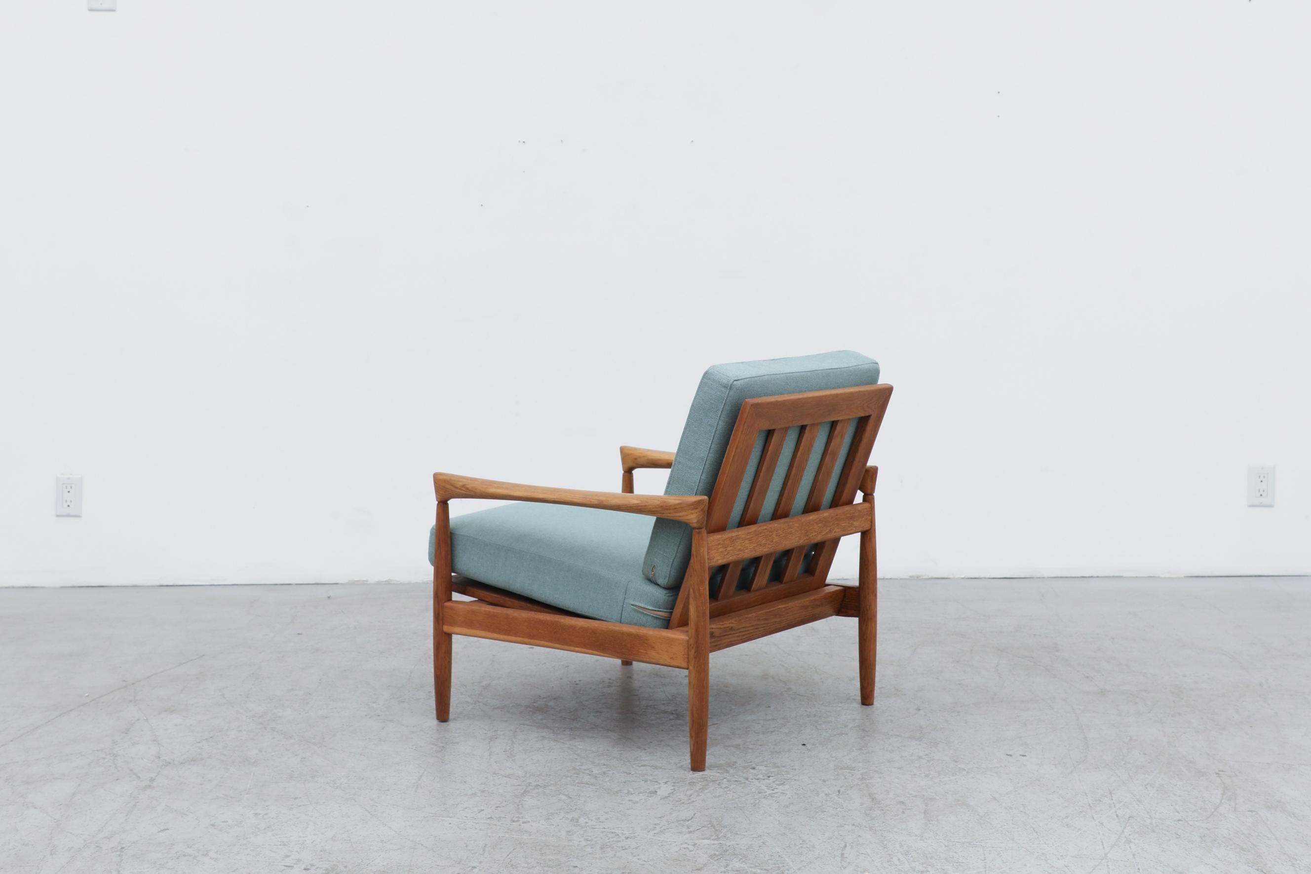 Mid-20th Century Danish Oak Lounge Chair with Robins Egg Blue Cushions