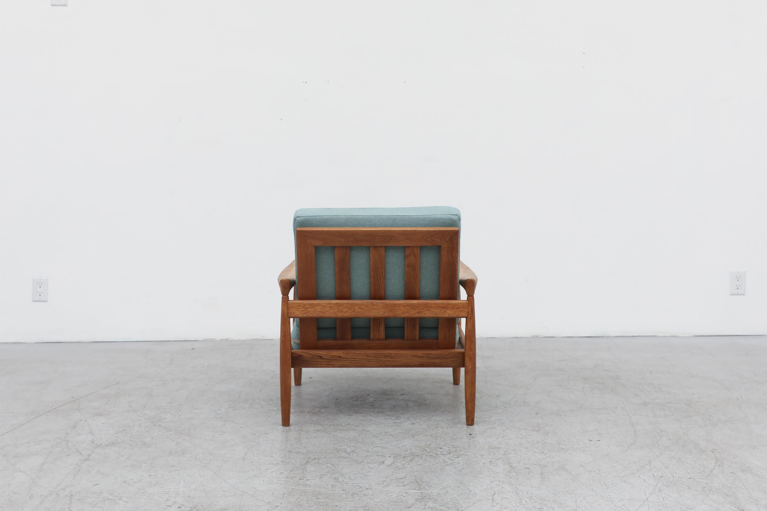 Danish Oak Lounge Chair with Robins Egg Blue Cushions 1