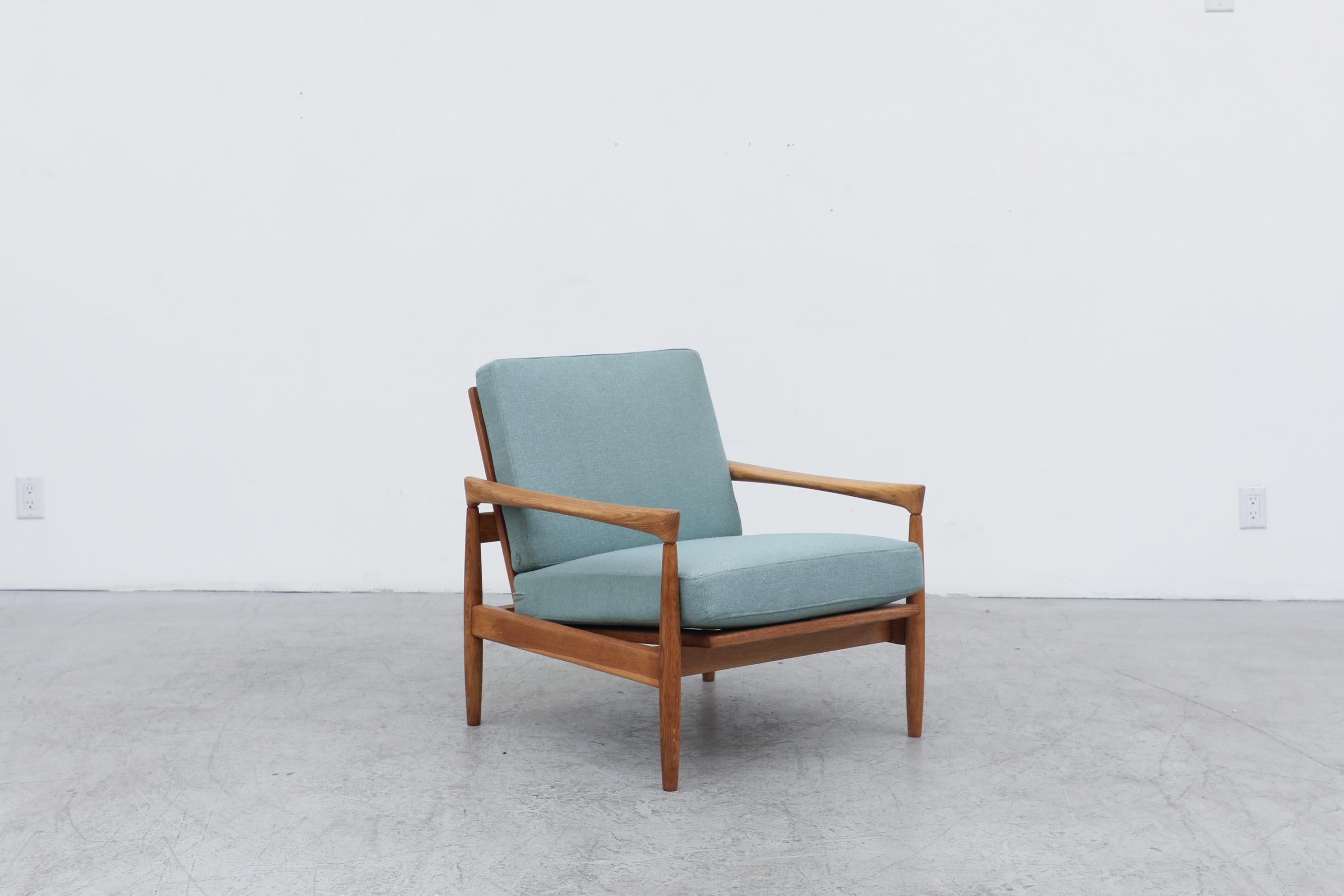 Danish Oak Lounge Chair with Robins Egg Blue Cushions 2