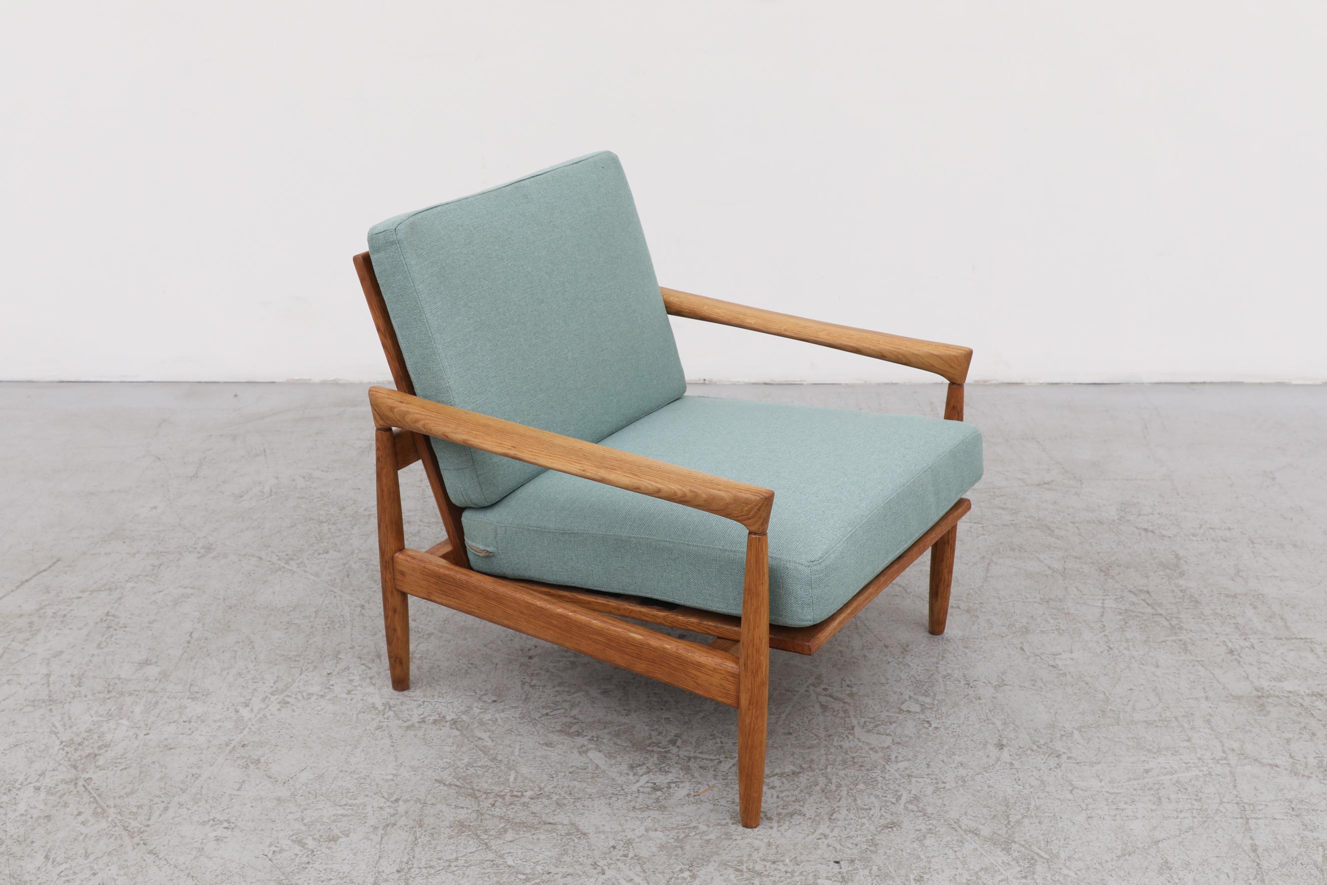Danish Oak Lounge Chair with Robins Egg Blue Cushions 3