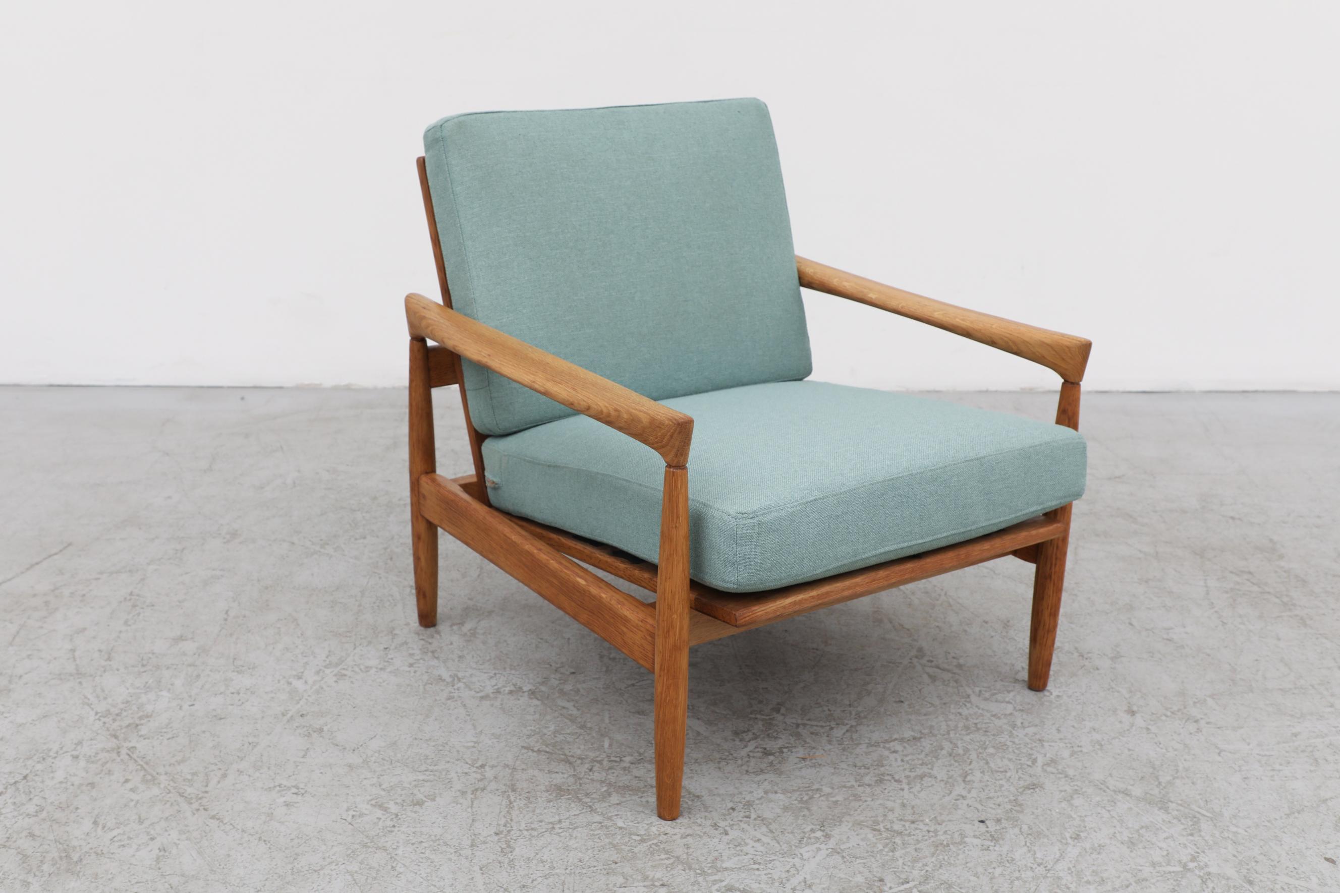 Danish Oak Lounge Chair with Robins Egg Blue Cushions 4