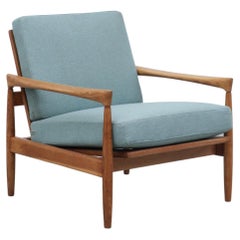 Danish Oak Lounge Chair with Robins Egg Blue Cushions