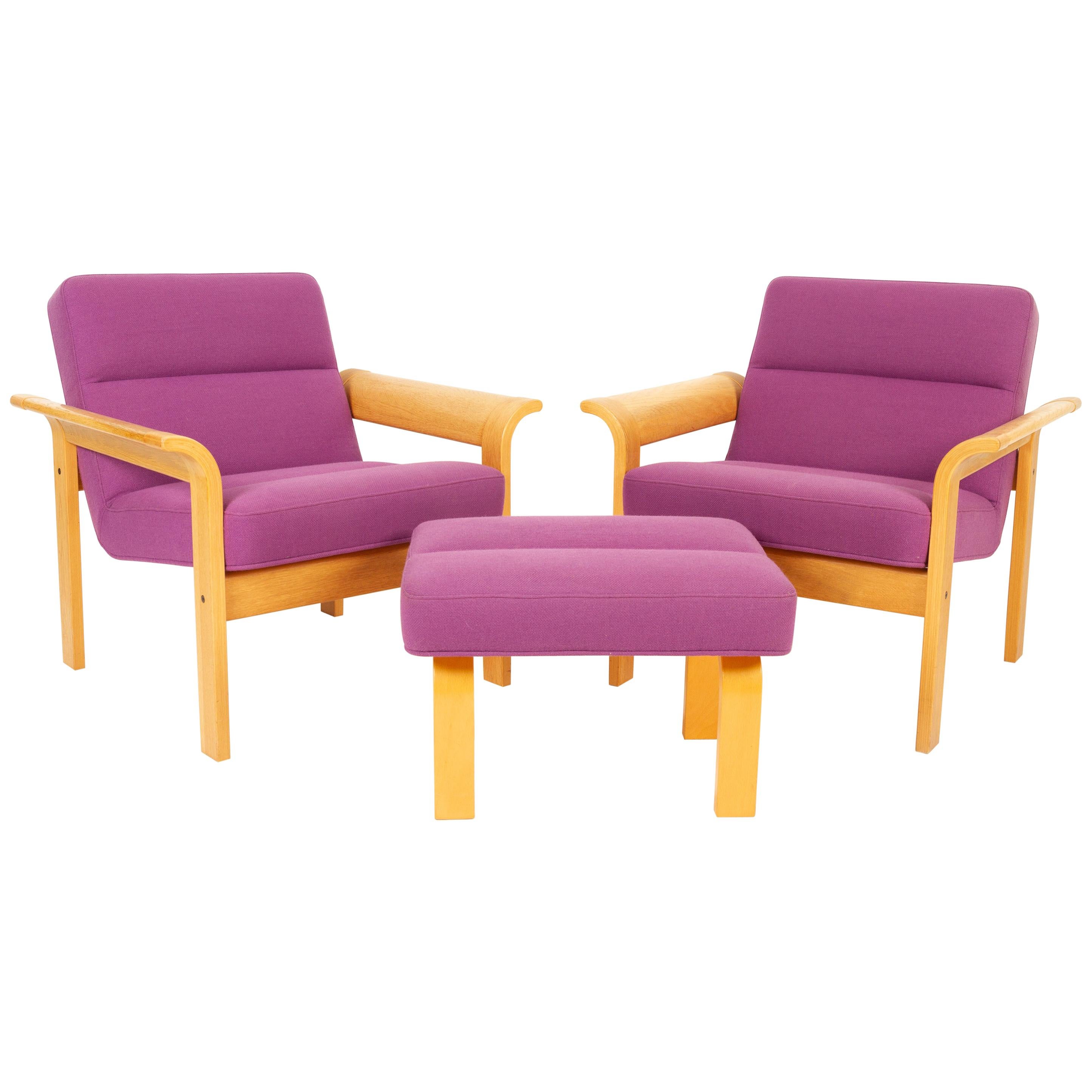 Danish Oak Lounge Chairs and Ottoman by Thygesen & Sørensen for Magnus Olesen